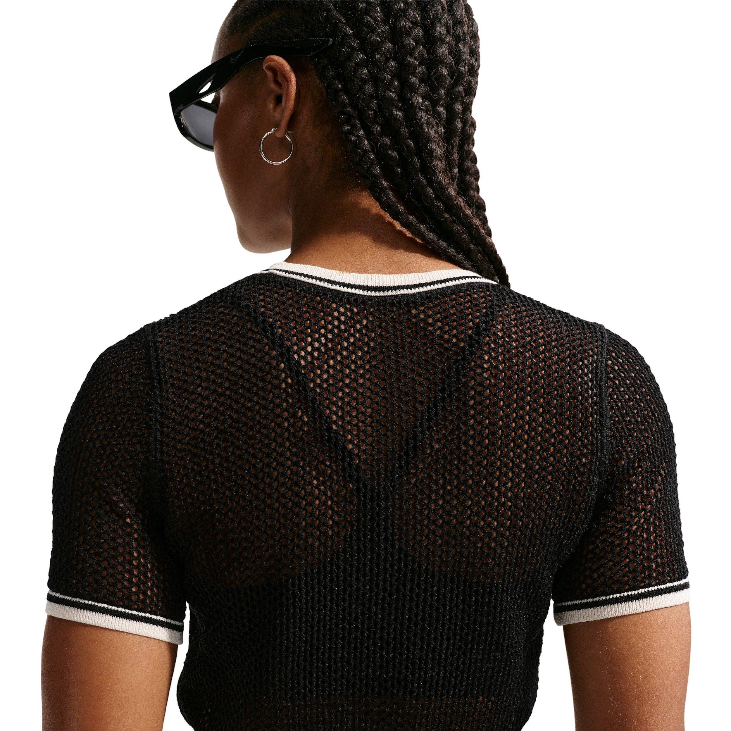 Nike Women's Sportswear Chill Knit Tight Crop Top - BLACK/OFF-WHITE Thumbnail View 2