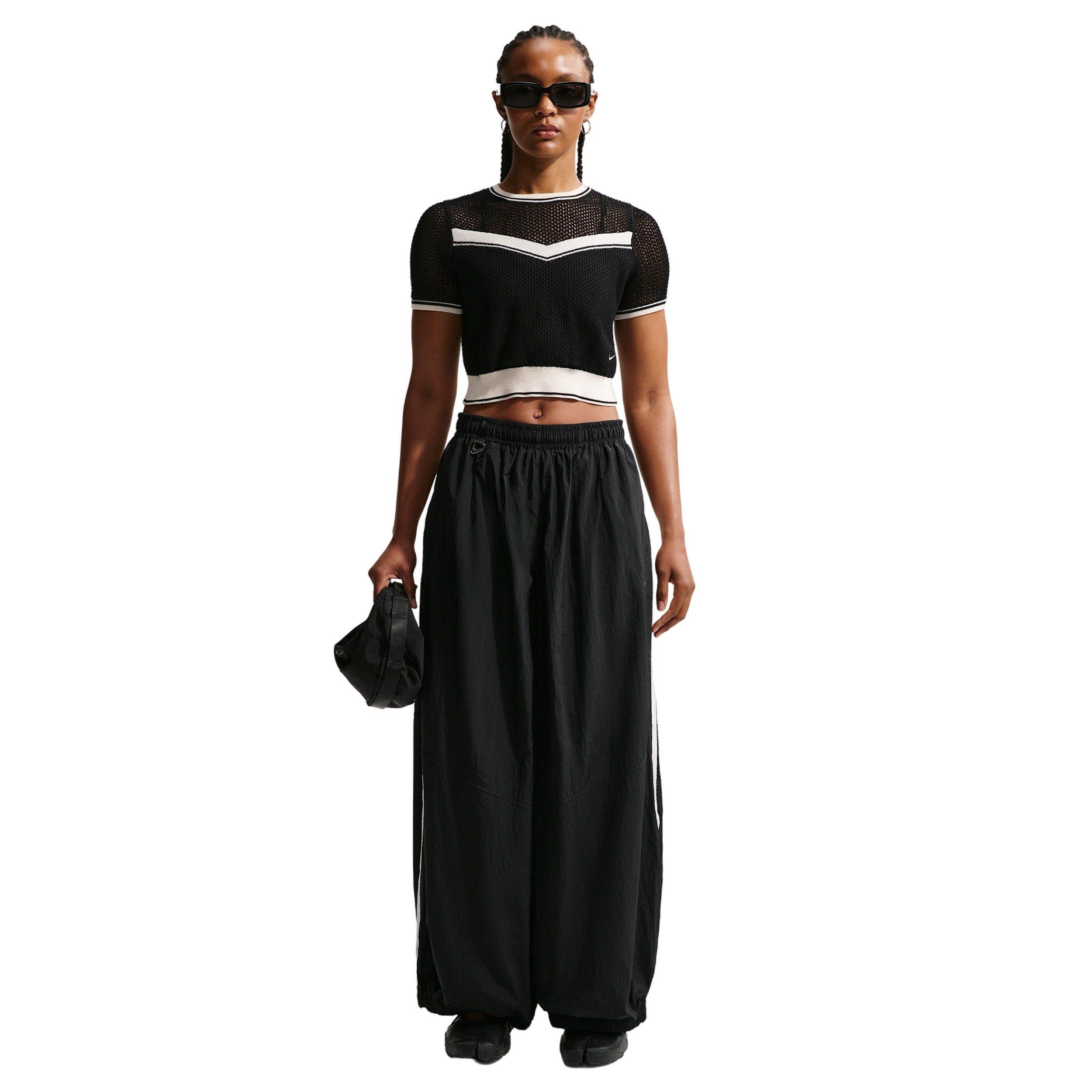 Nike Women's Sportswear Chill Knit Tight Crop Top - BLACK/OFF-WHITE Thumbnail View 4