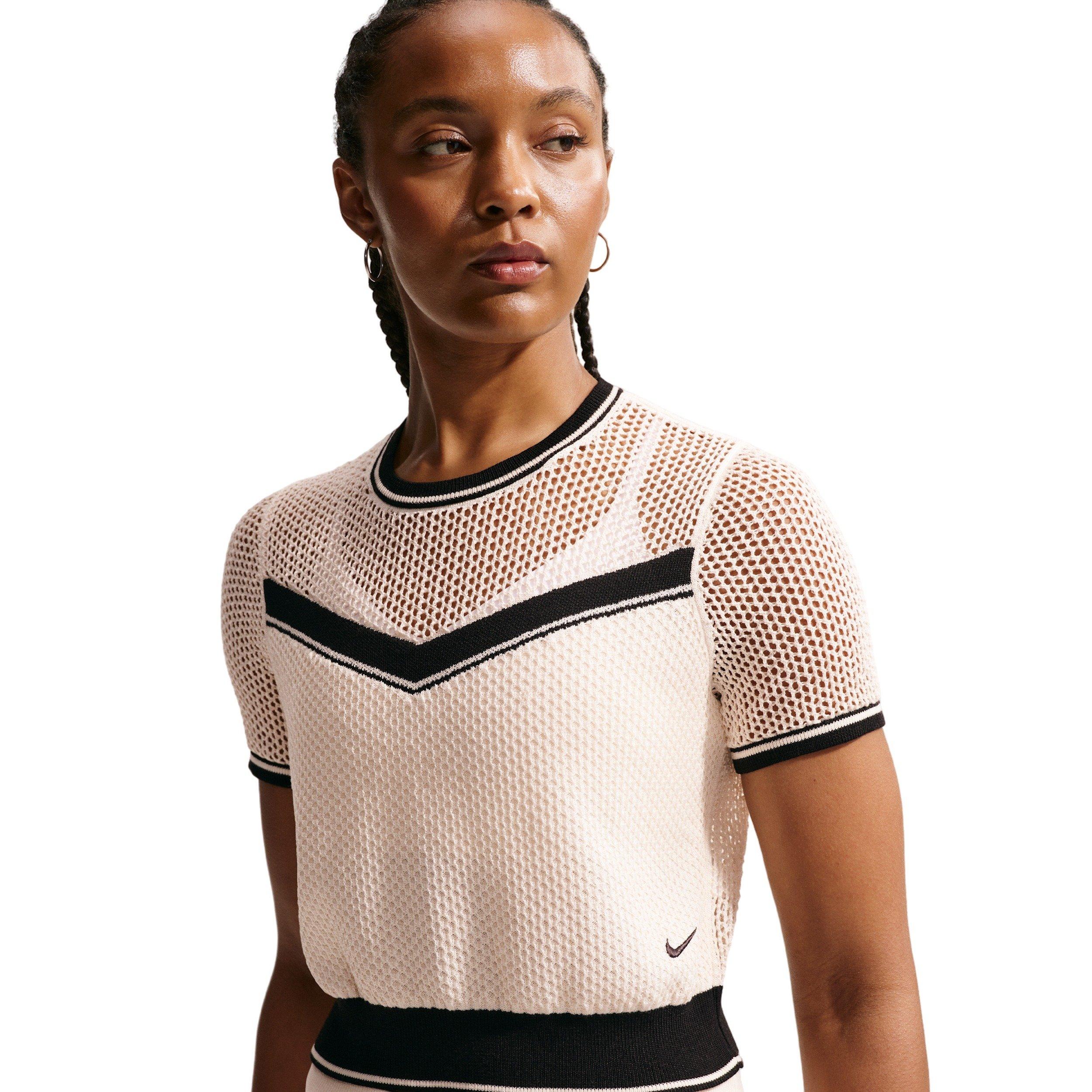 Nike Women's Sportswear Chill Knit Tight Crop Top - OFF-WHITE/BLACK Thumbnail View 3
