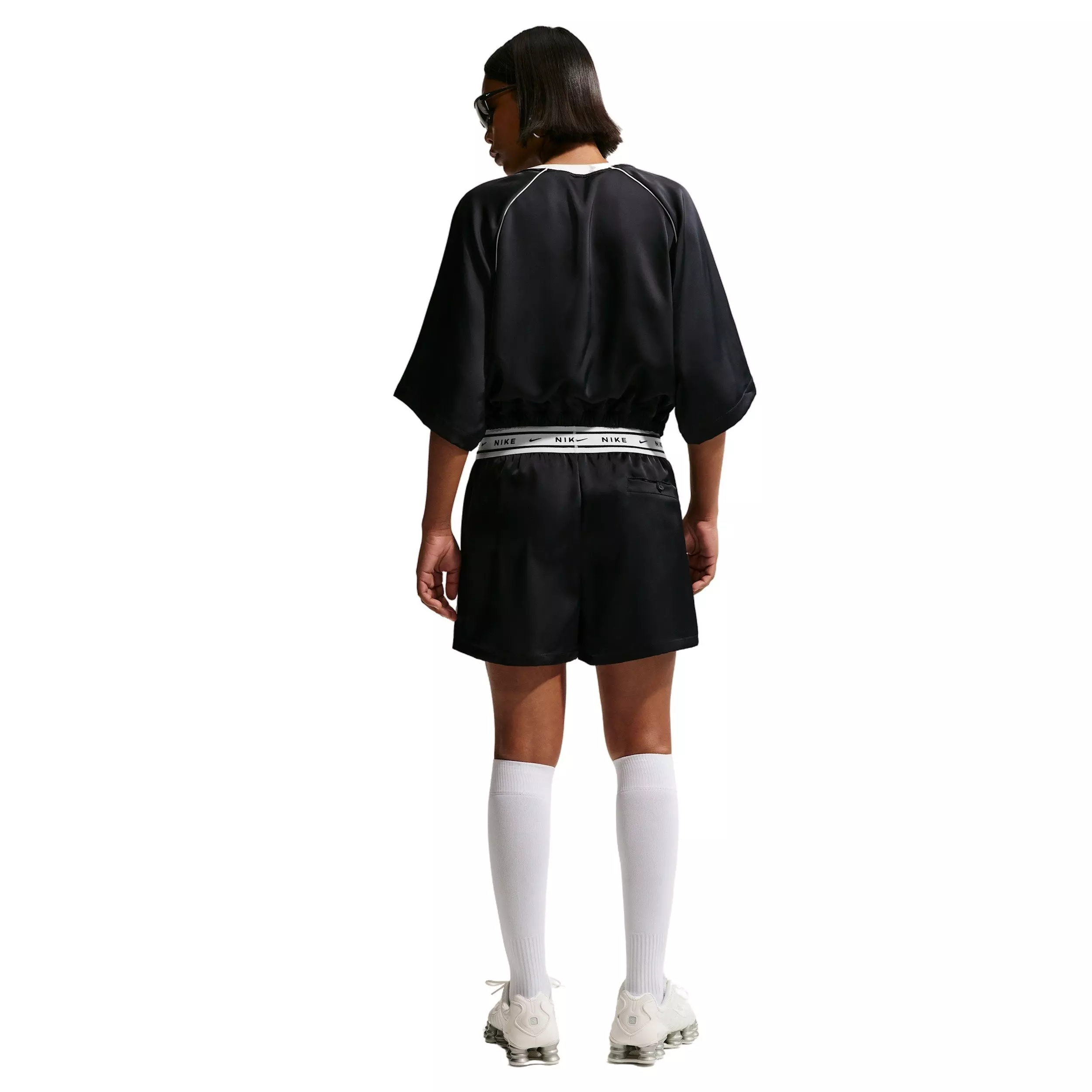 Nike Women's Sportswear Oversized Satin Top - BLACK/OFF-WHITE