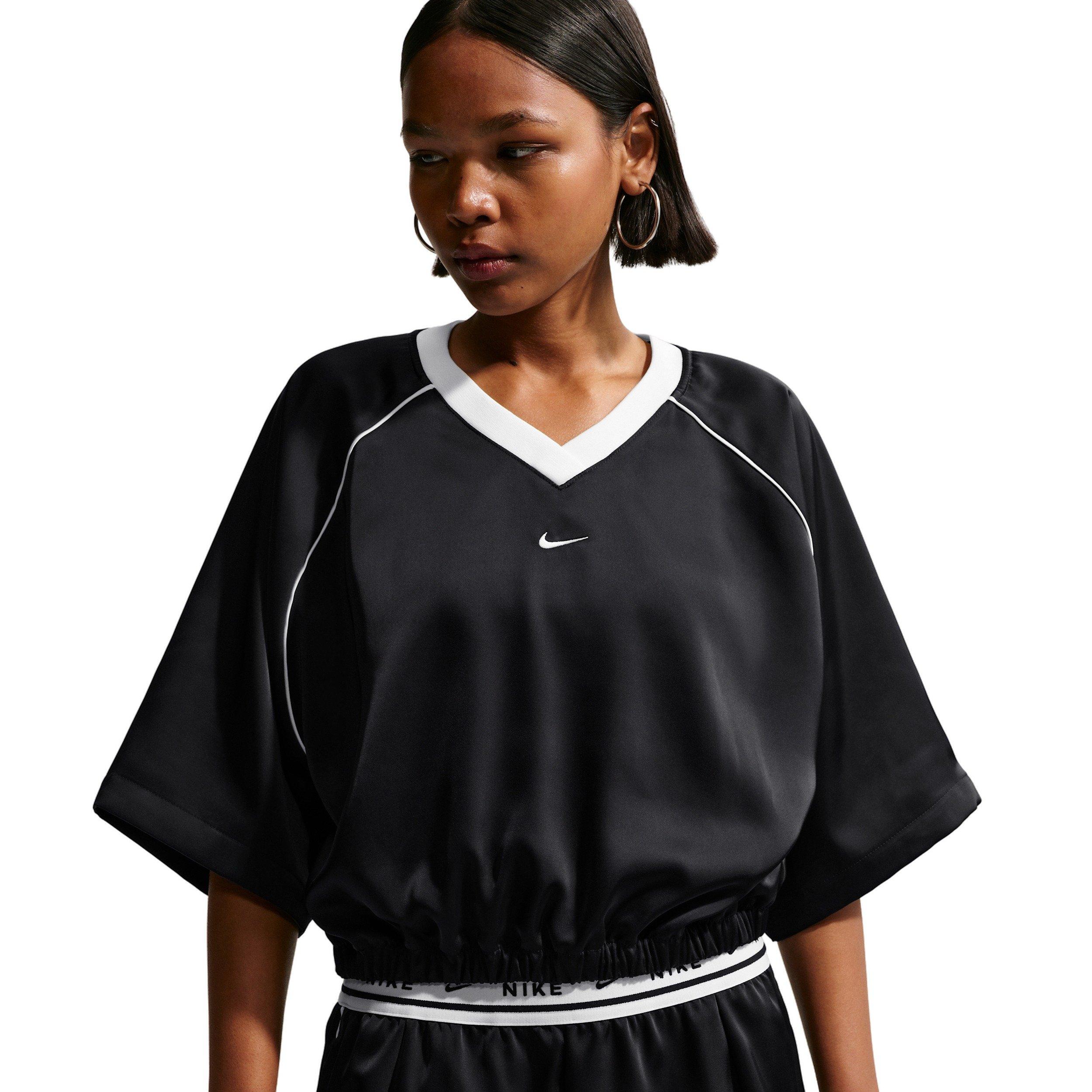 Nike Women's Sportswear Oversized Satin Top - BLACK/OFF-WHITE Thumbnail View 3