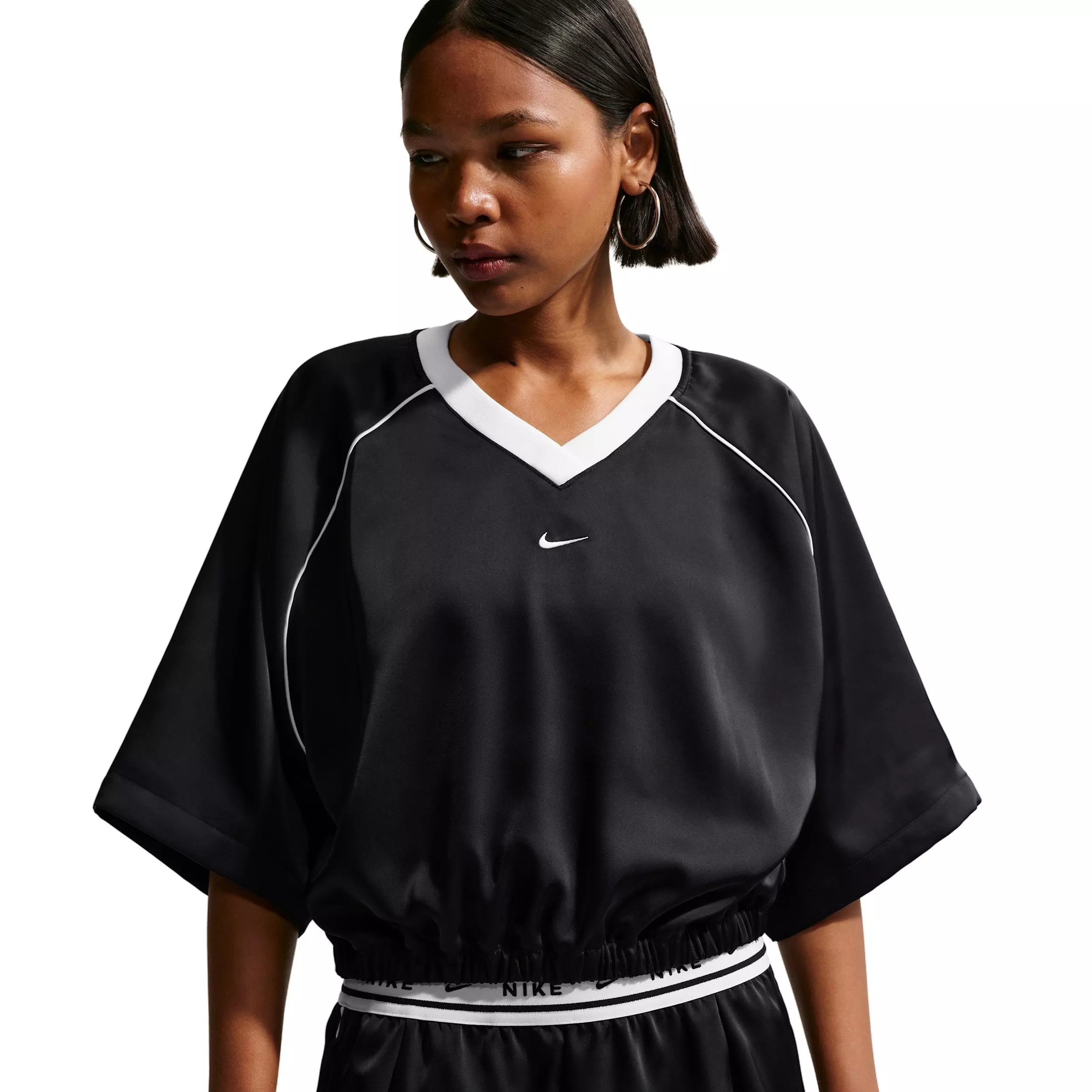 Nike Women's Sportswear Oversized Satin Top - BLACK/OFF-WHITE