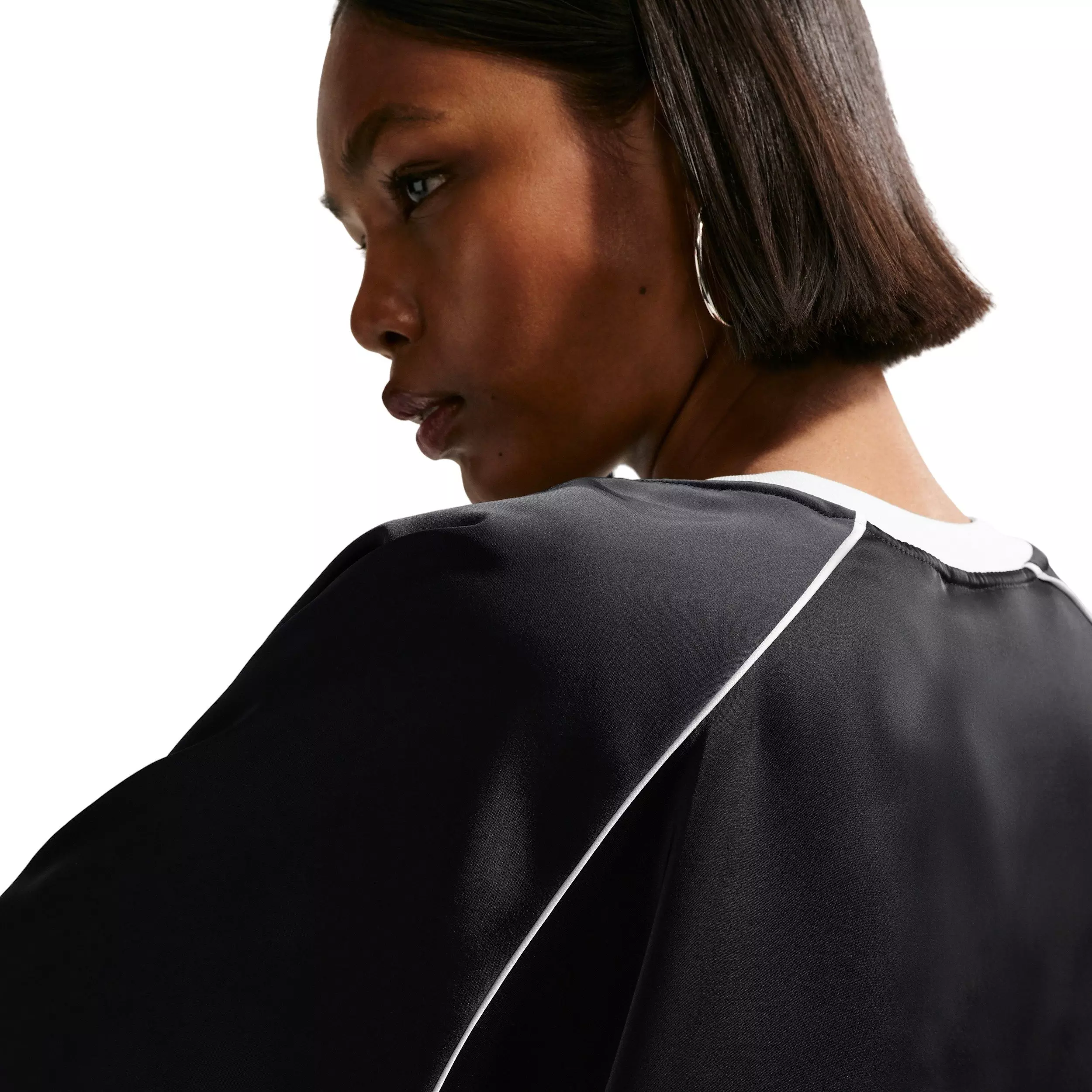 Nike Women's Sportswear Oversized Satin Top - BLACK/OFF-WHITE