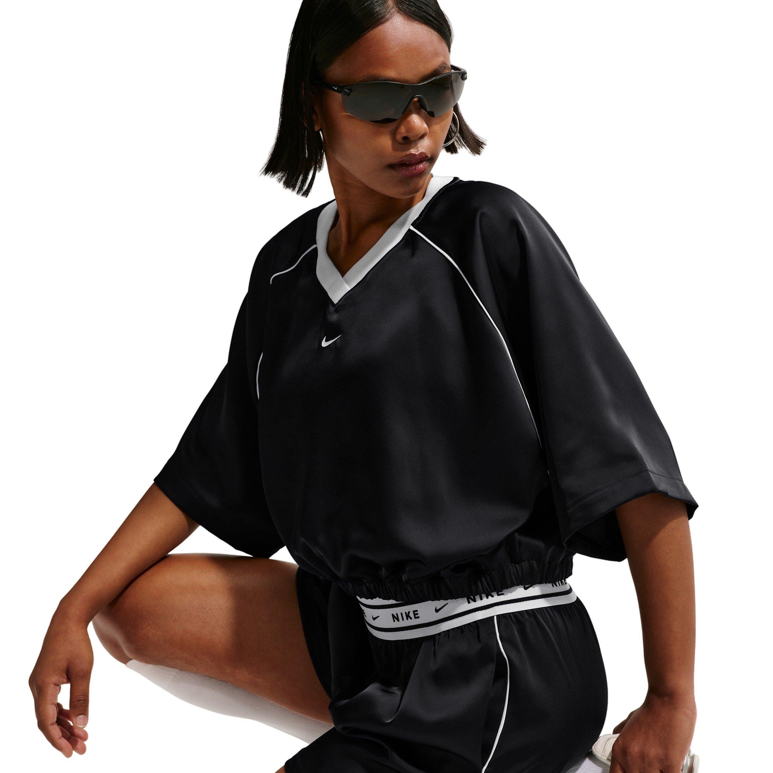 Nike Women's Sportswear Oversized Satin Top - BLACK/OFF-WHITE Thumbnail View 5