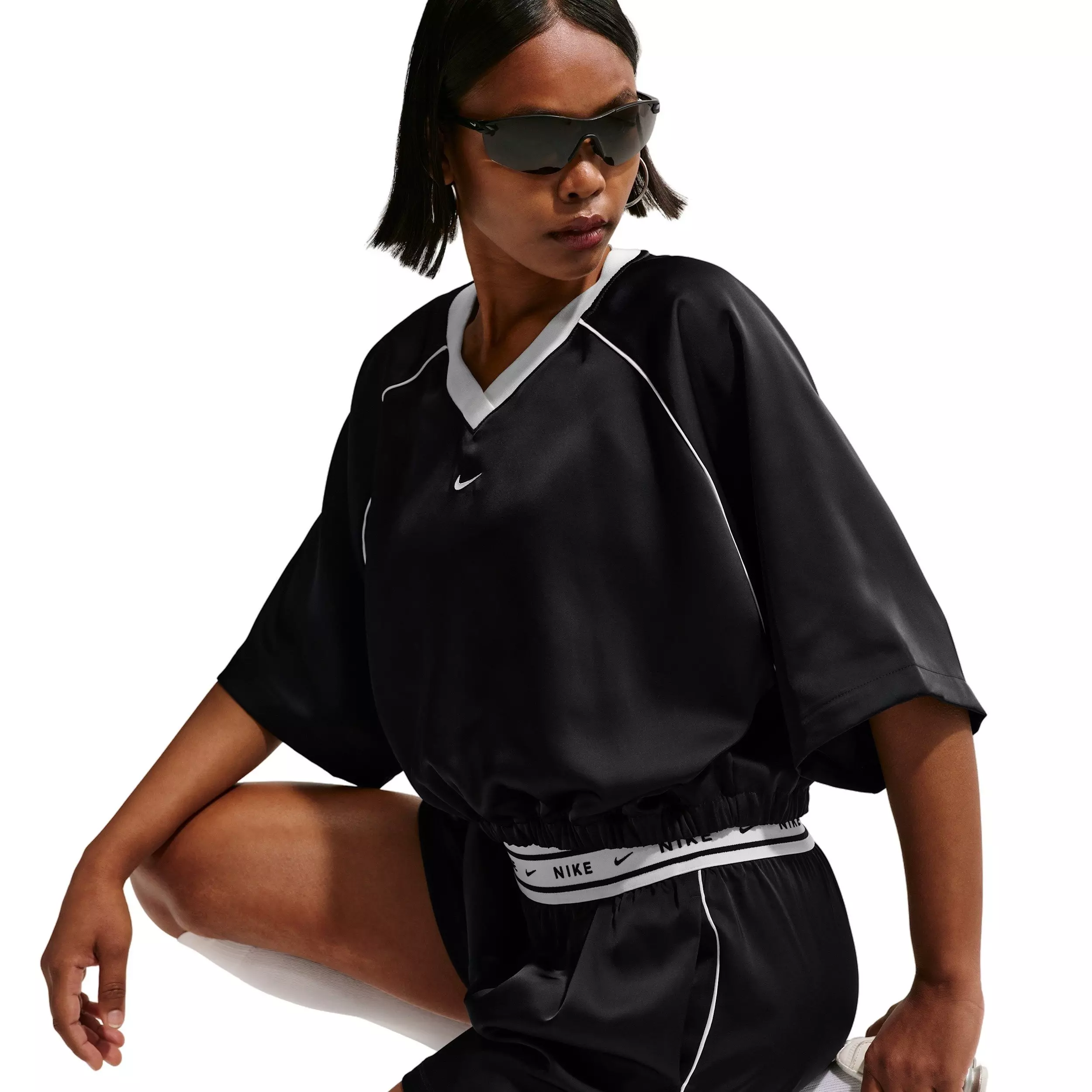 Nike Women's Sportswear Oversized Satin Top - BLACK/OFF-WHITE