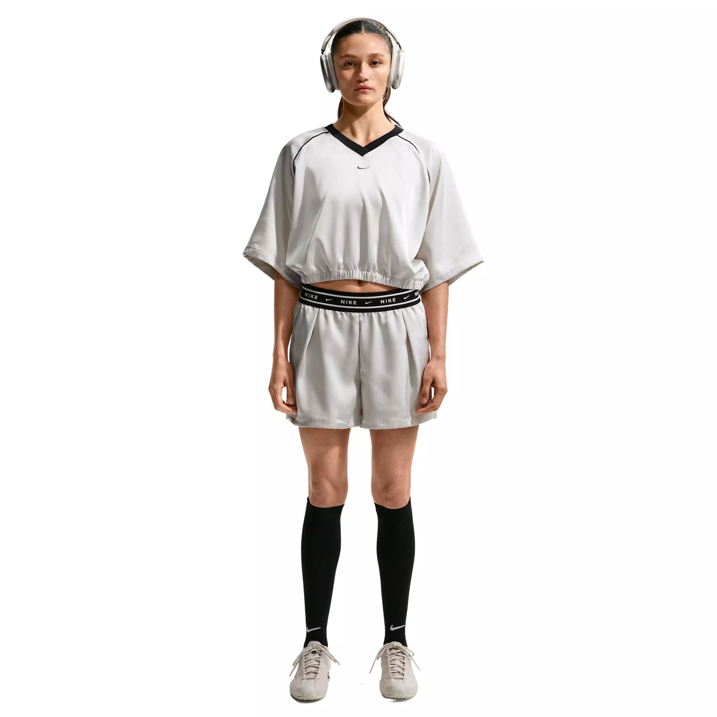 Nike Women's Sportswear Oversized Satin Top - GREY/BLACK