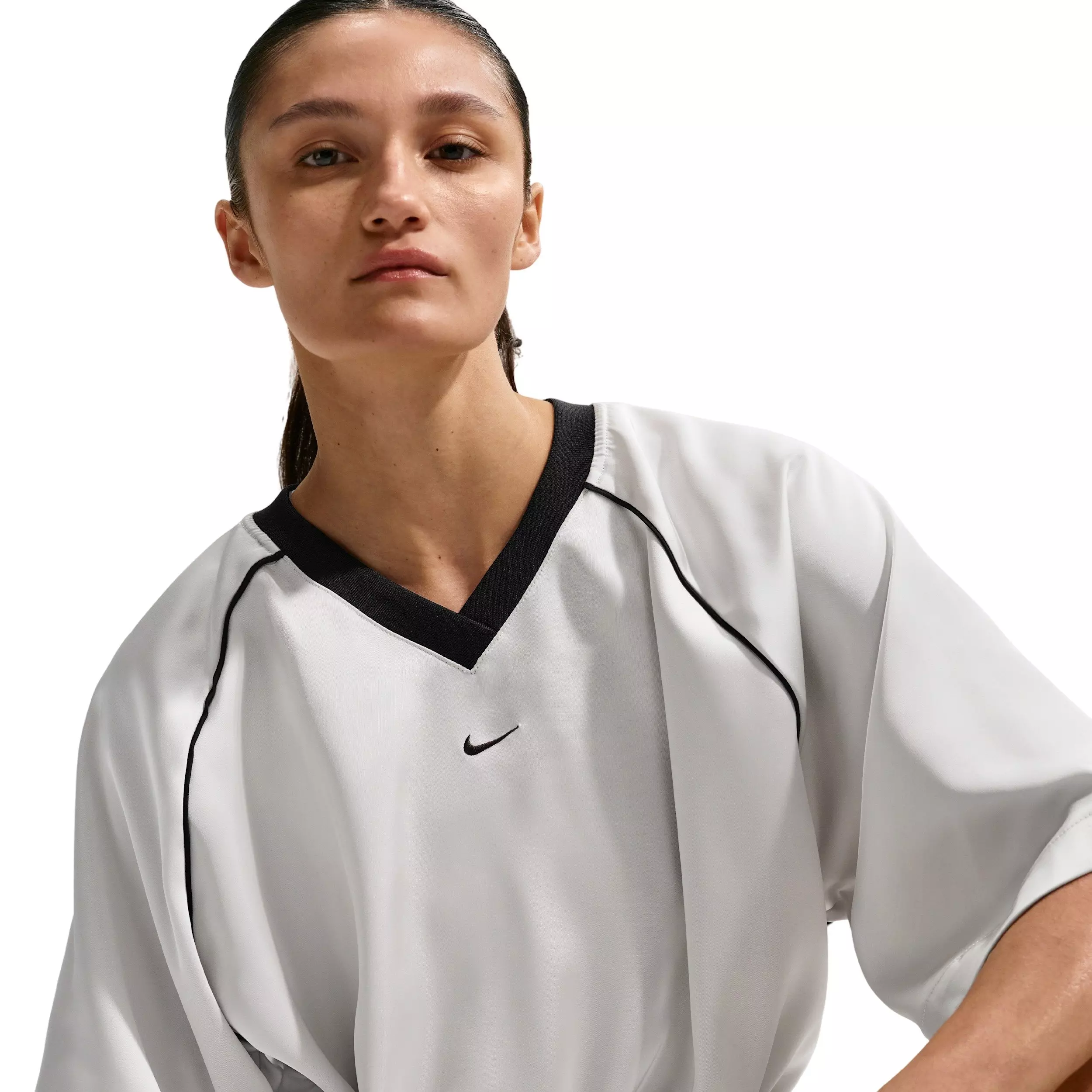 Nike Women's Sportswear Oversized Satin Top - GREY/BLACK