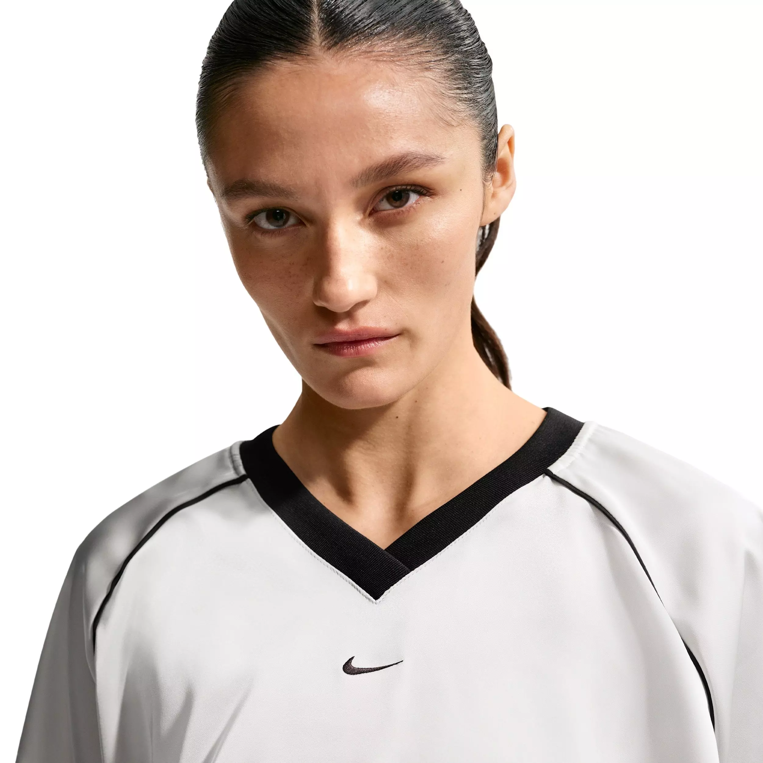 Nike Women's Sportswear Oversized Satin Top - GREY/BLACK