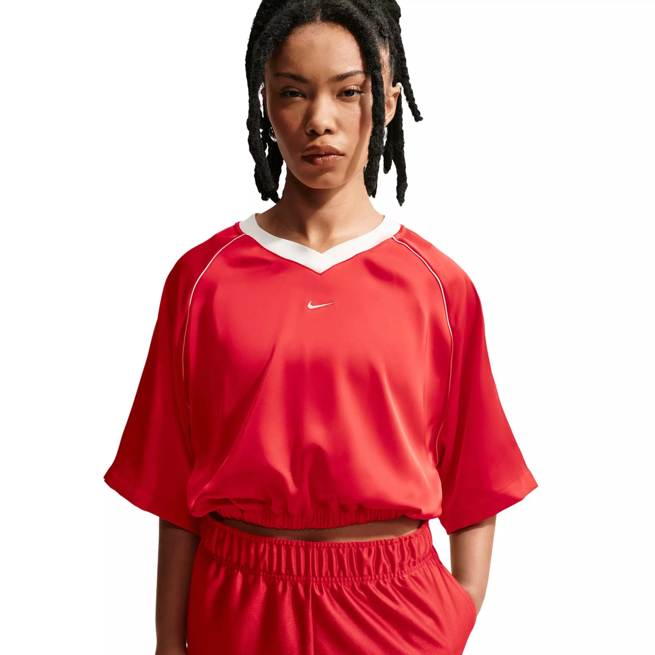 Nike Women's Sportswear Oversized Satin Top - CRIMSON