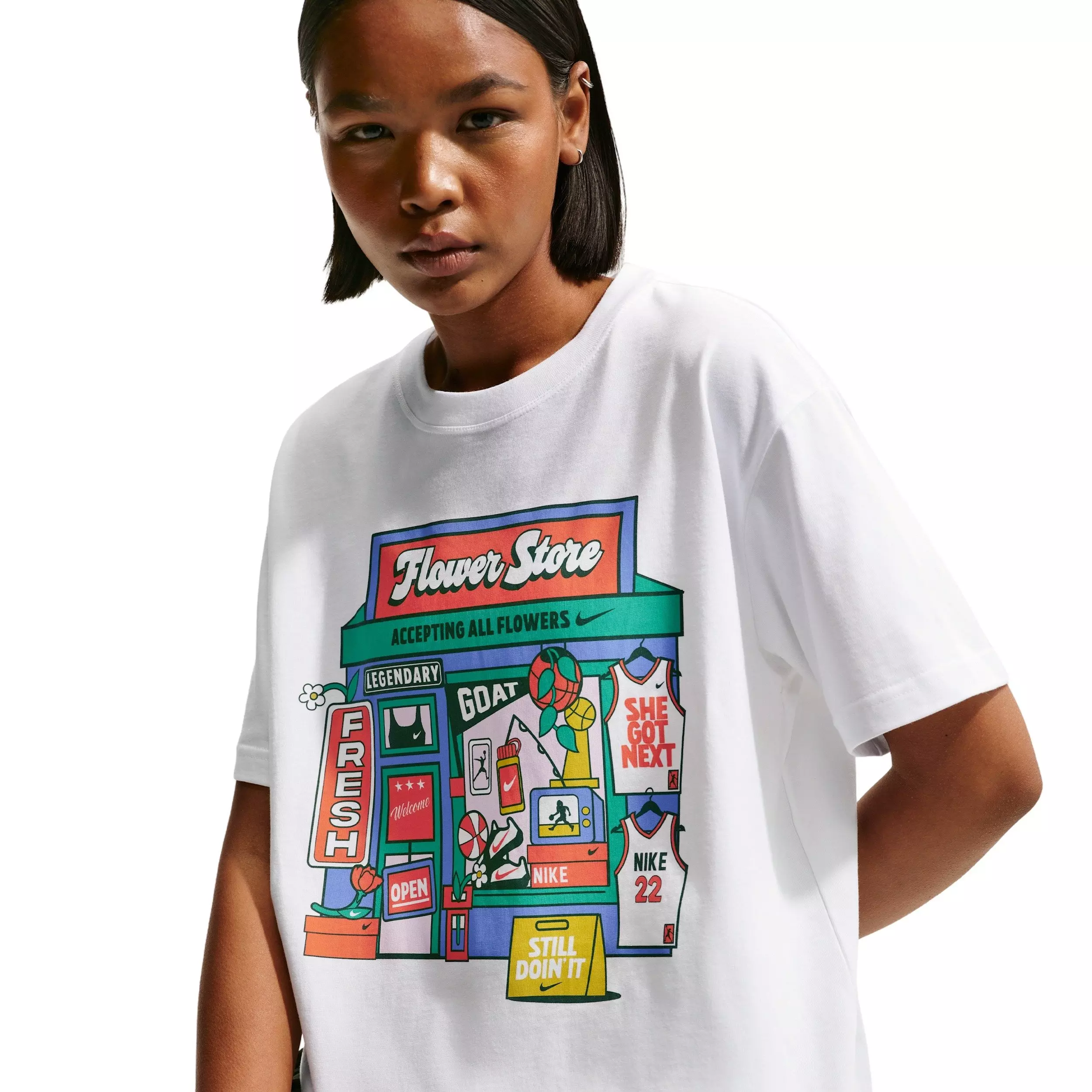 Nike Women's Oversized Flower Store Graphic T-Shirt - WHITE