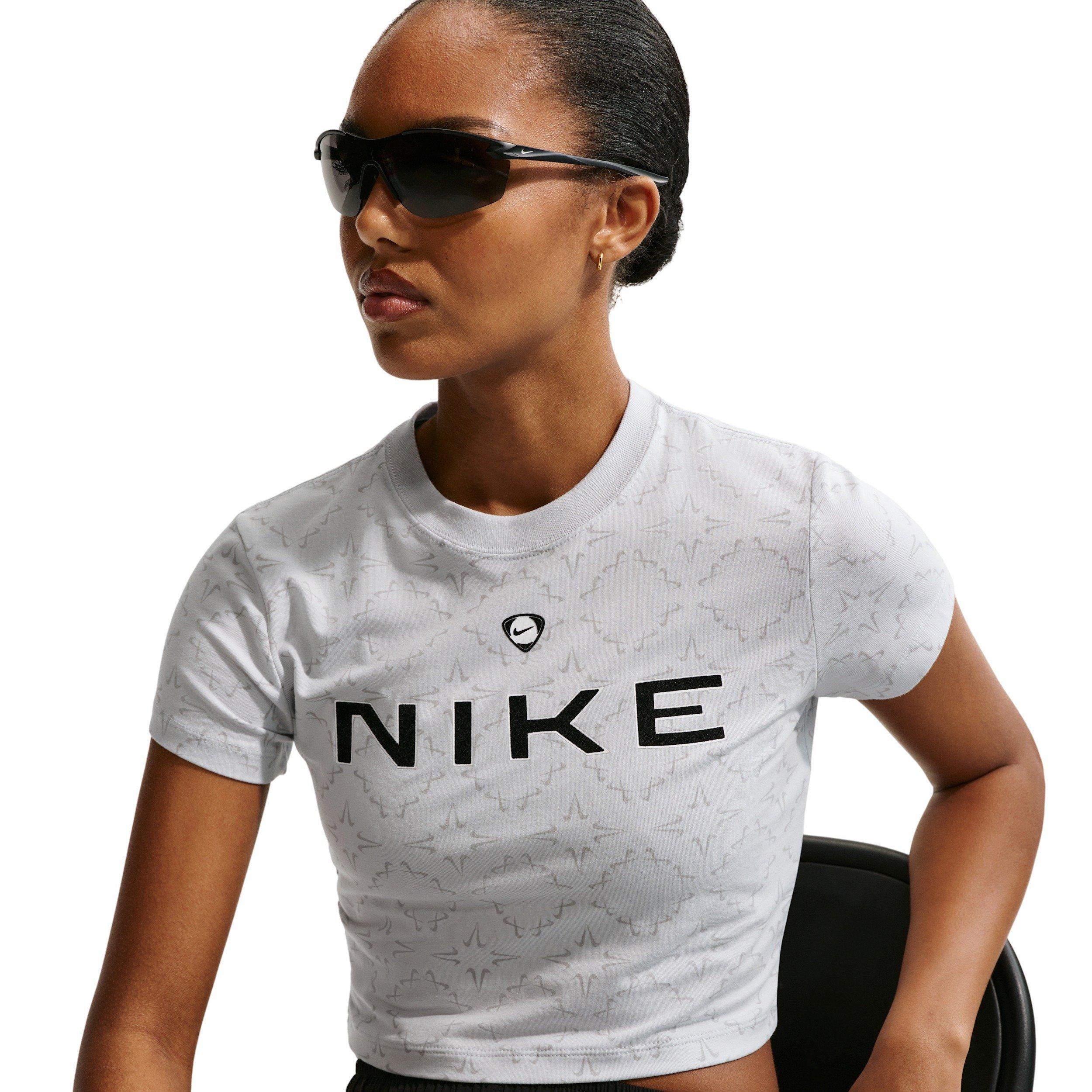Nike Women's Sportswear Chill Knit Slim Short Sleeve Cropped T-Shirt - GREY Thumbnail View 3