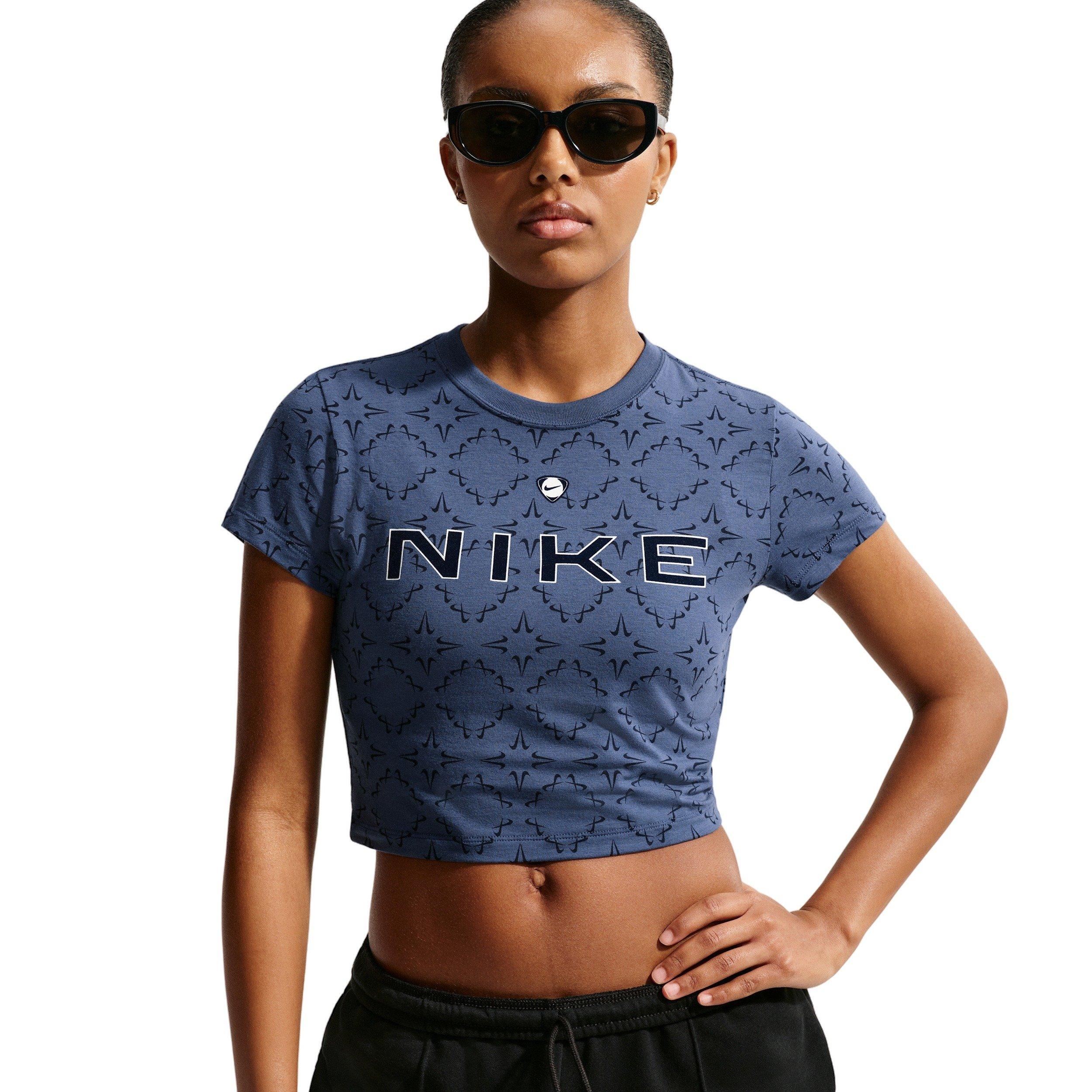 Nike Women's Sportswear Chill Knit Slim Short Sleeve Cropped T-Shirt - NAVY Thumbnail View 3