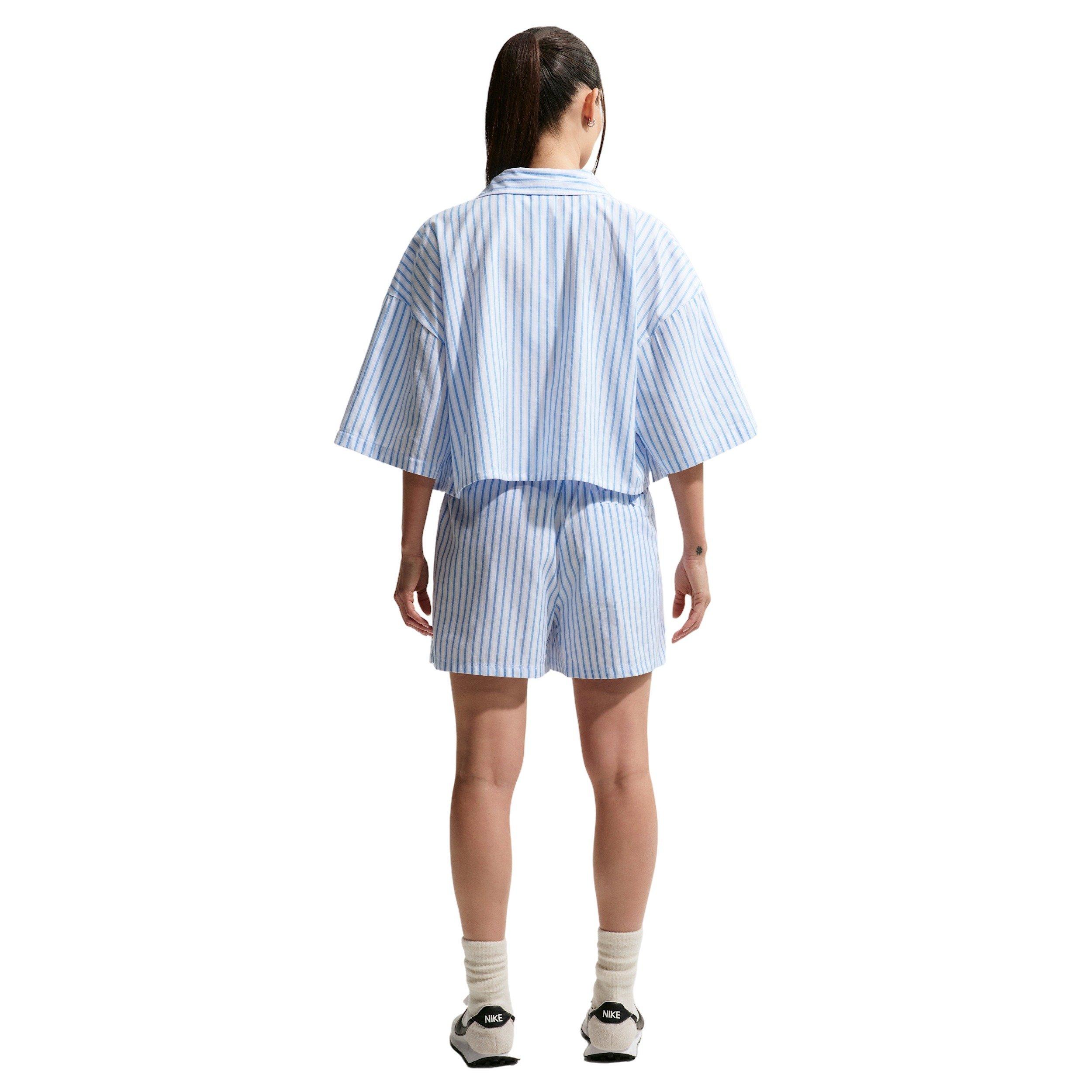 Nike Women's Sportswear Chill Poplin Oversized Striped Top - LT BLUE/WHITE