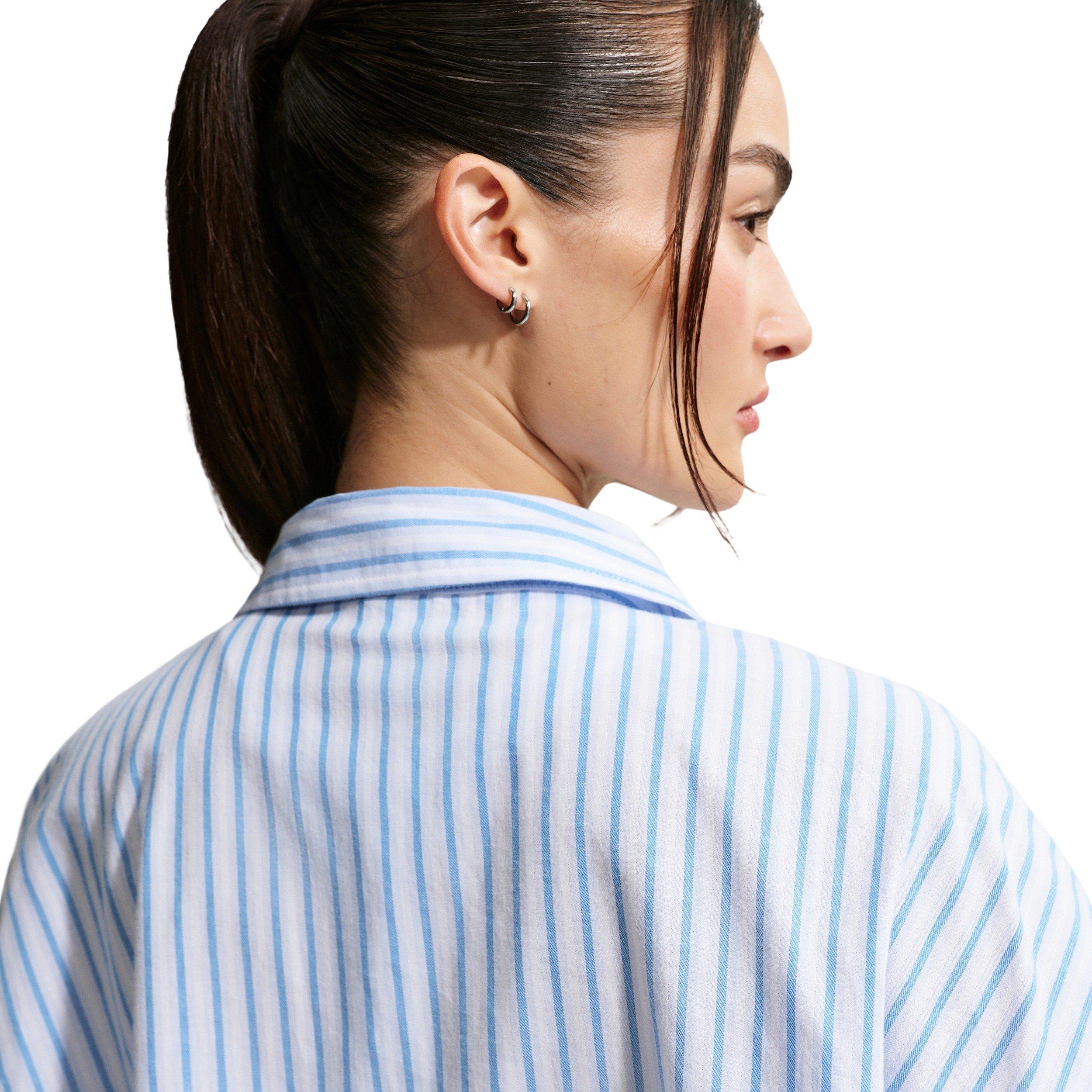 Nike Women's Sportswear Chill Poplin Oversized Striped Top - LT BLUE/WHITE