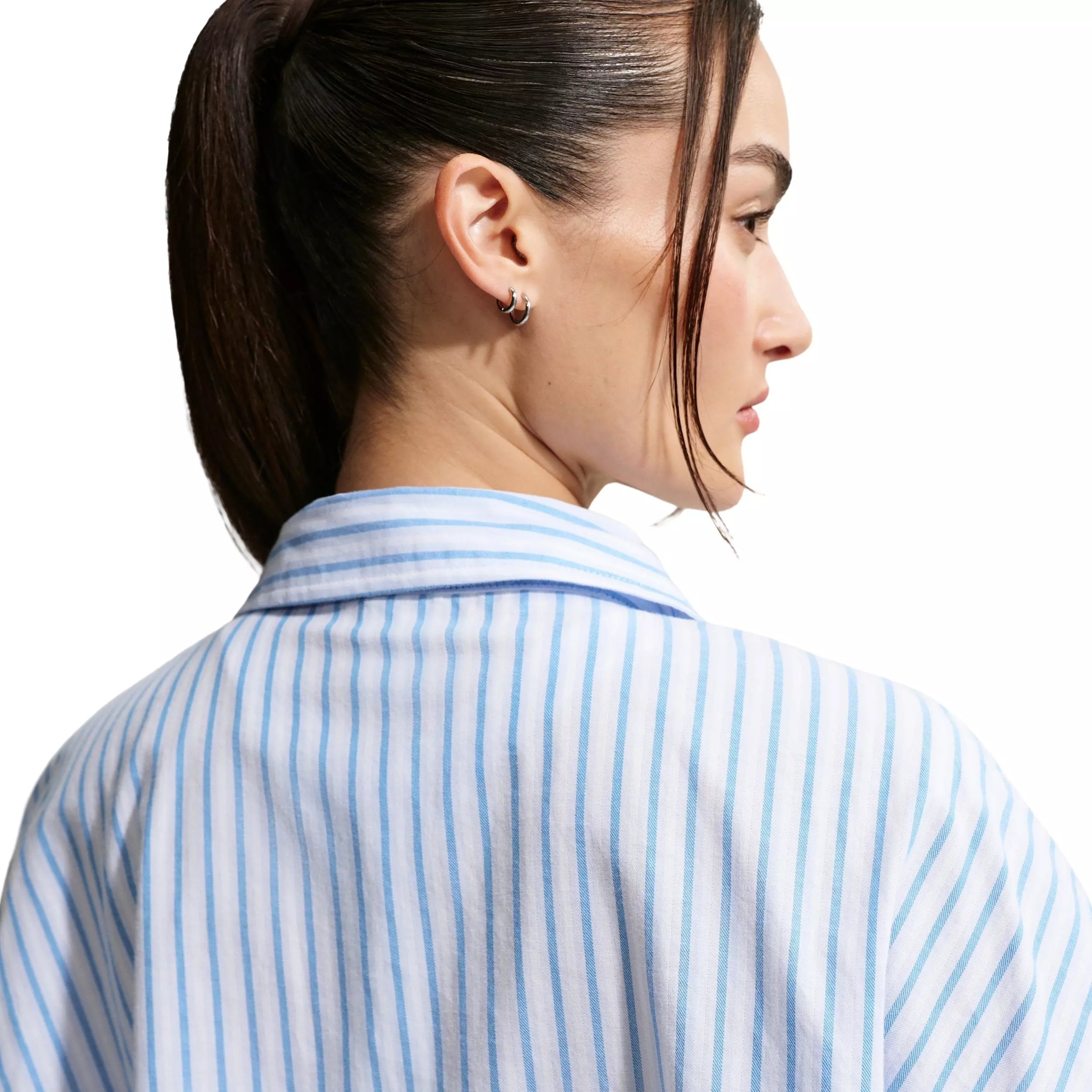 Nike Women's Sportswear Chill Poplin Oversized Striped Top - LT BLUE/WHITE