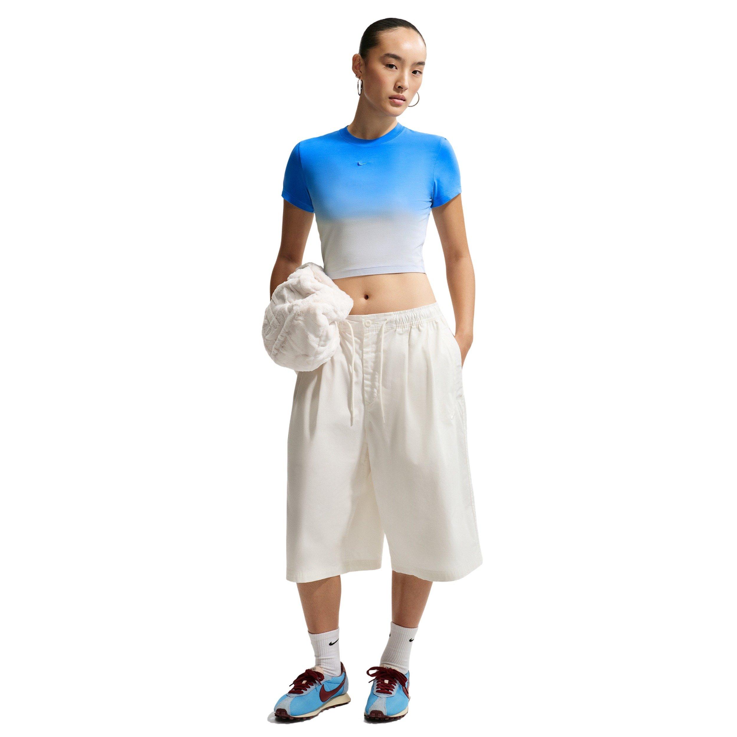 Nike Women's Sportswear Chill Knit Dip Dye Slim Cropped T-Shirt - BLUE Thumbnail View 1