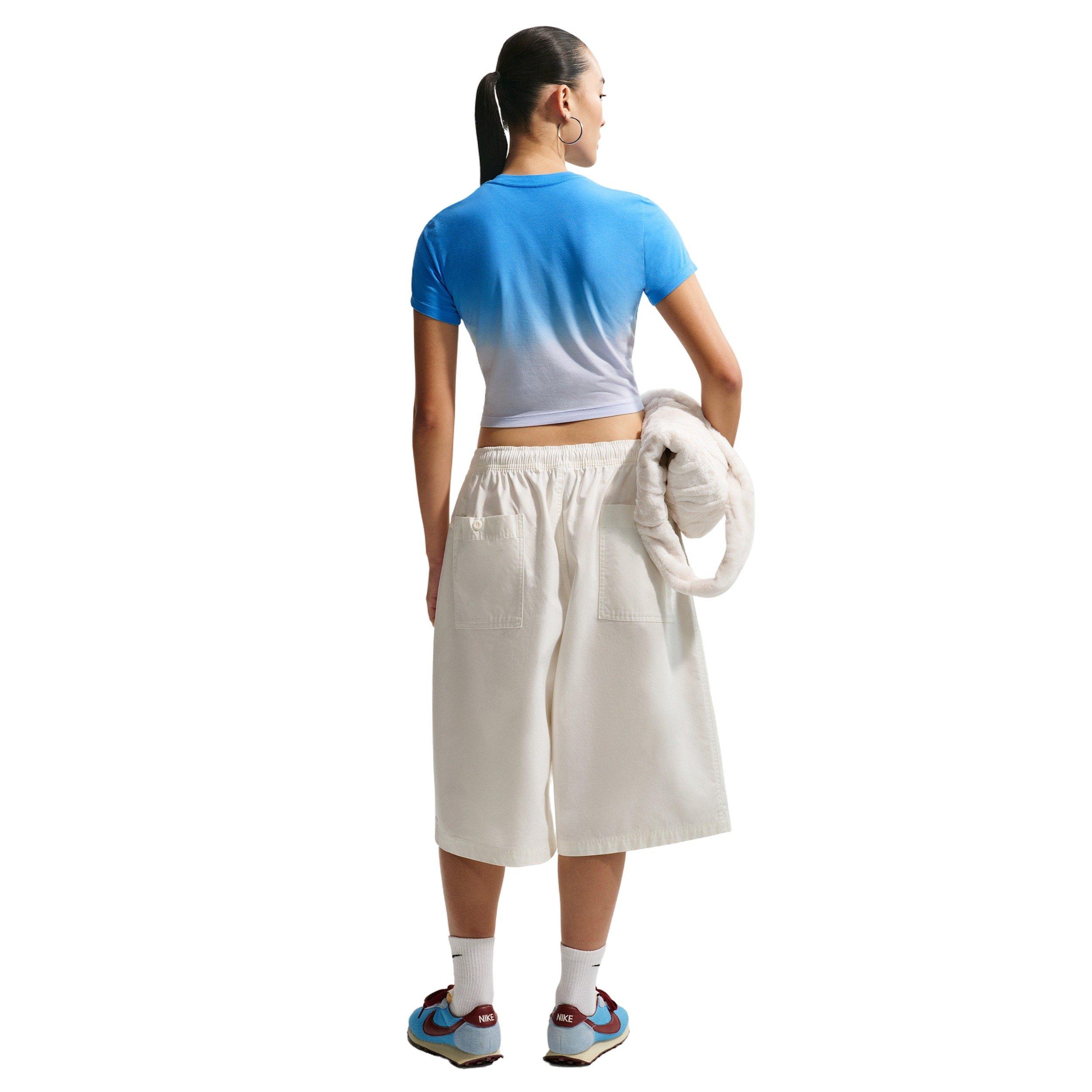 Nike Women's Sportswear Chill Knit Dip Dye Slim Cropped T-Shirt - BLUE Thumbnail View 2