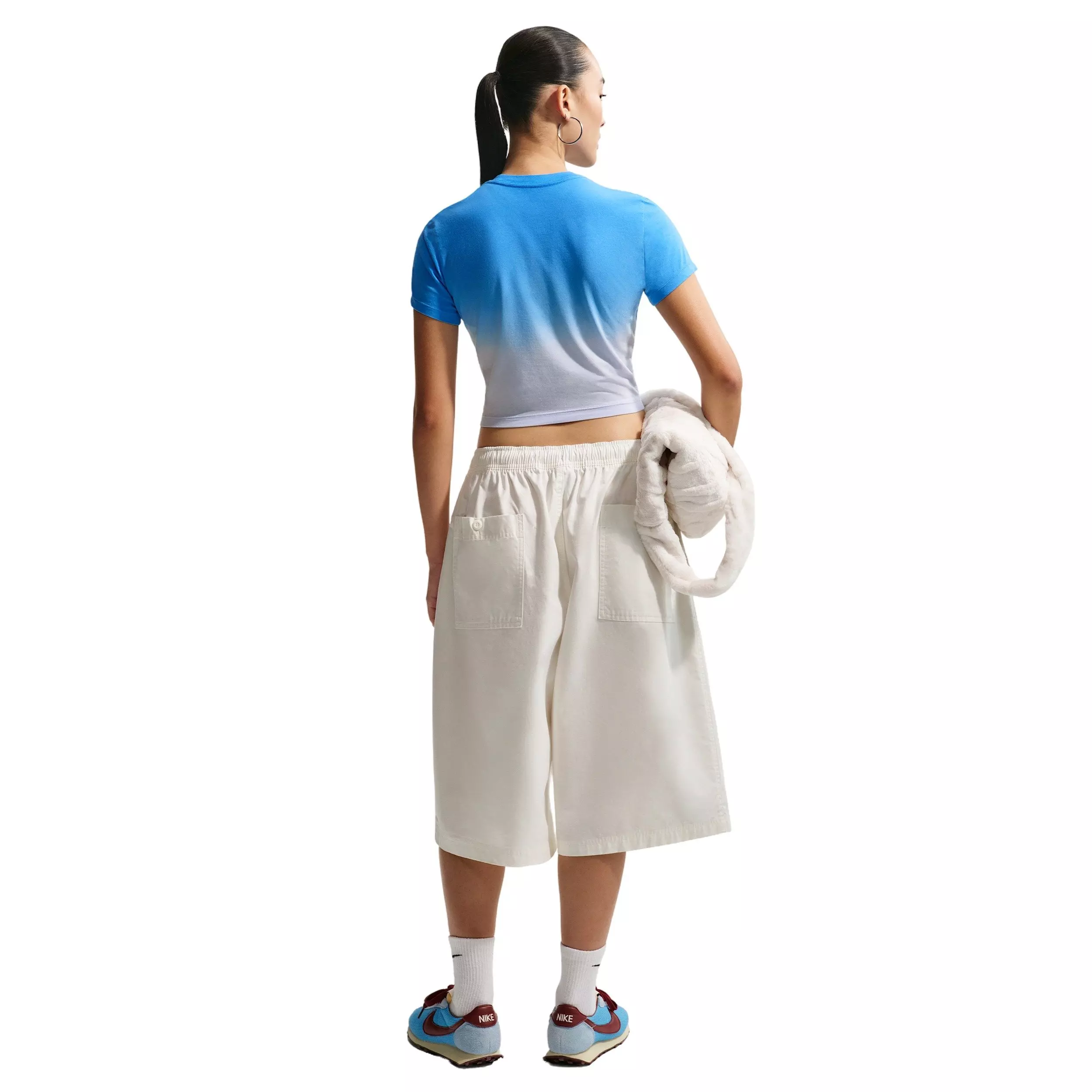 Nike Women's Sportswear Chill Knit Dip Dye Slim Cropped T-Shirt - BLUE