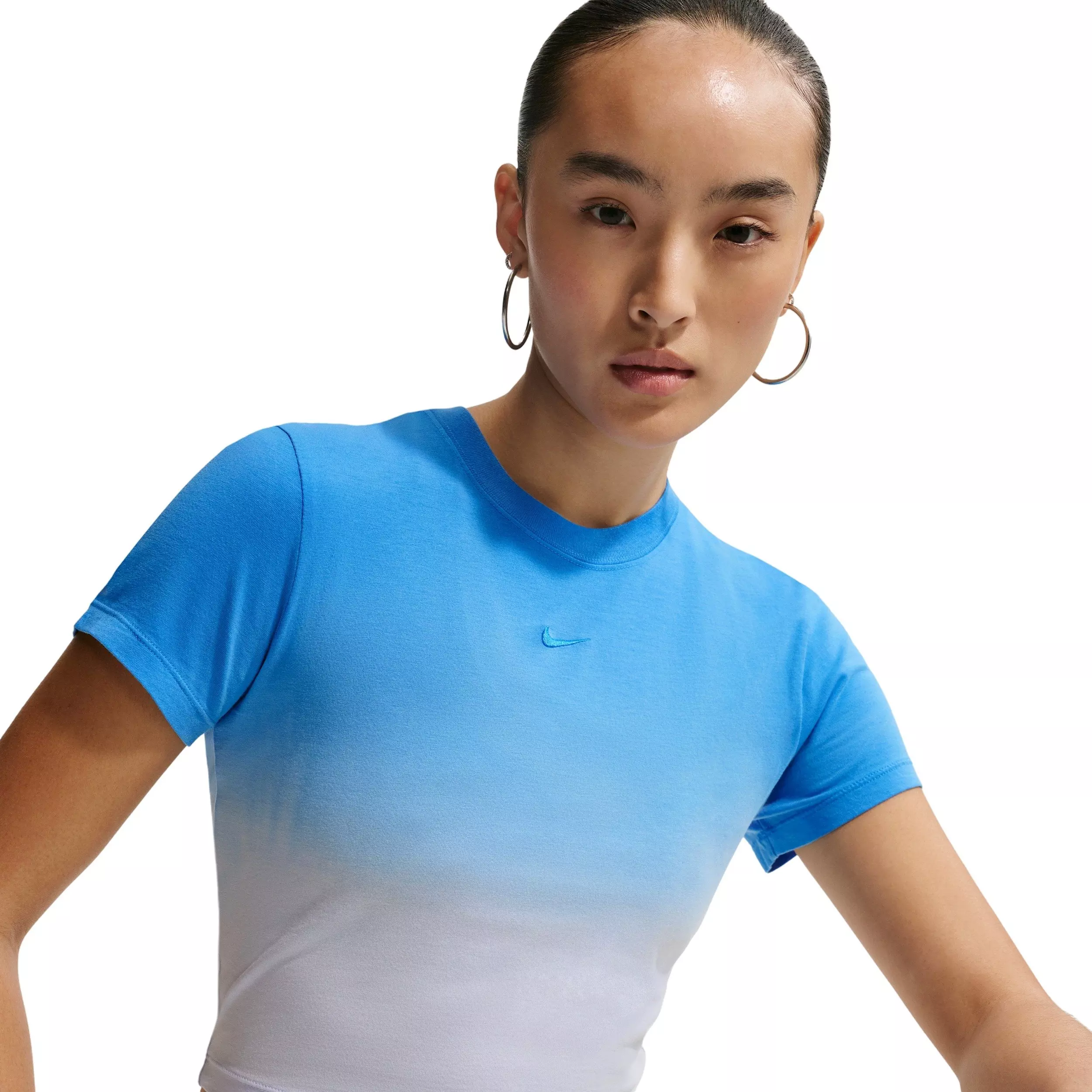 Nike Women's Sportswear Chill Knit Dip Dye Slim Cropped T-Shirt - BLUE