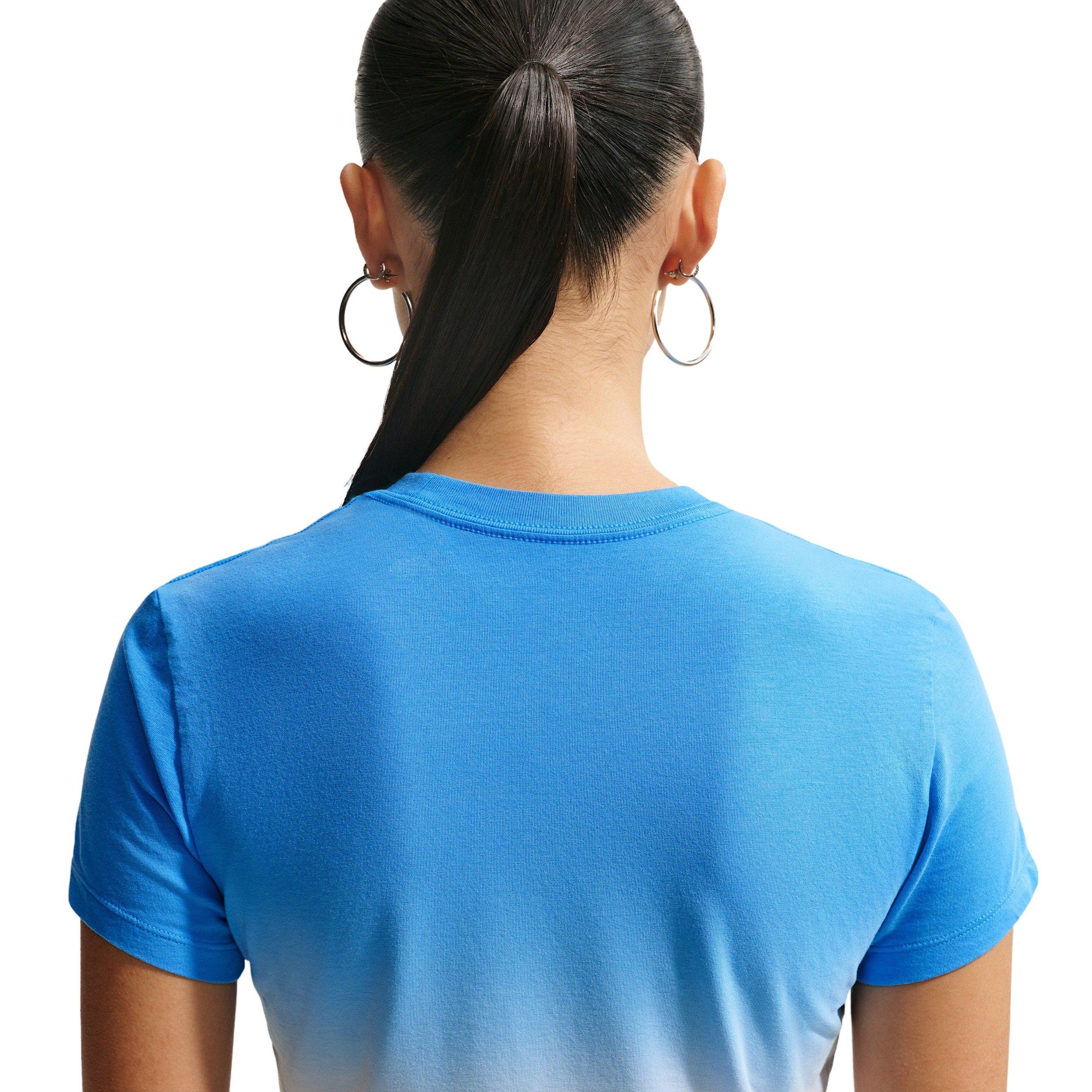 Nike Women's Sportswear Chill Knit Dip Dye Slim Cropped T-Shirt - BLUE Thumbnail View 4