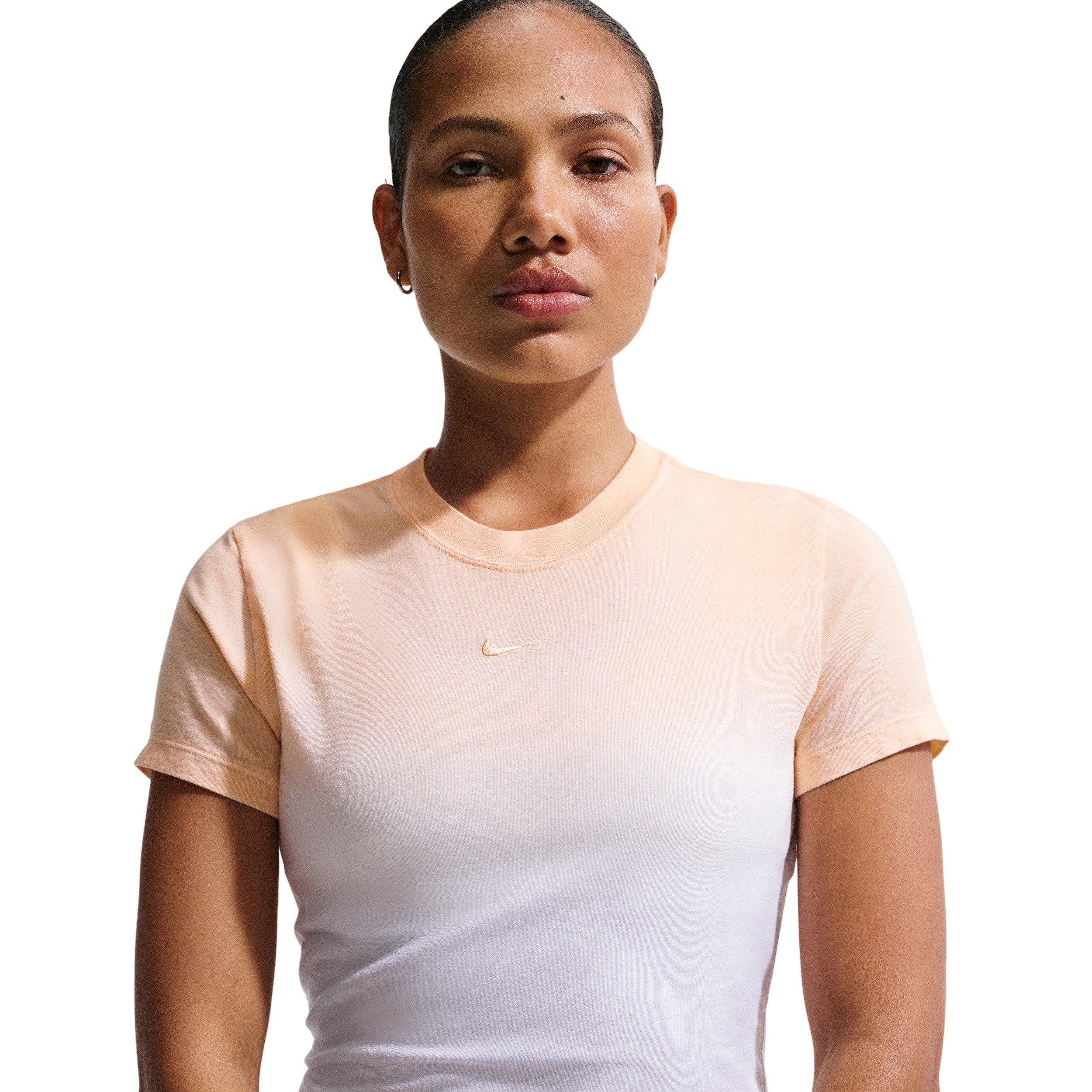 Nike Women's Sportswear Chill Knit Dip Dye Slim Cropped T-Shirt - PEACH Thumbnail View 3