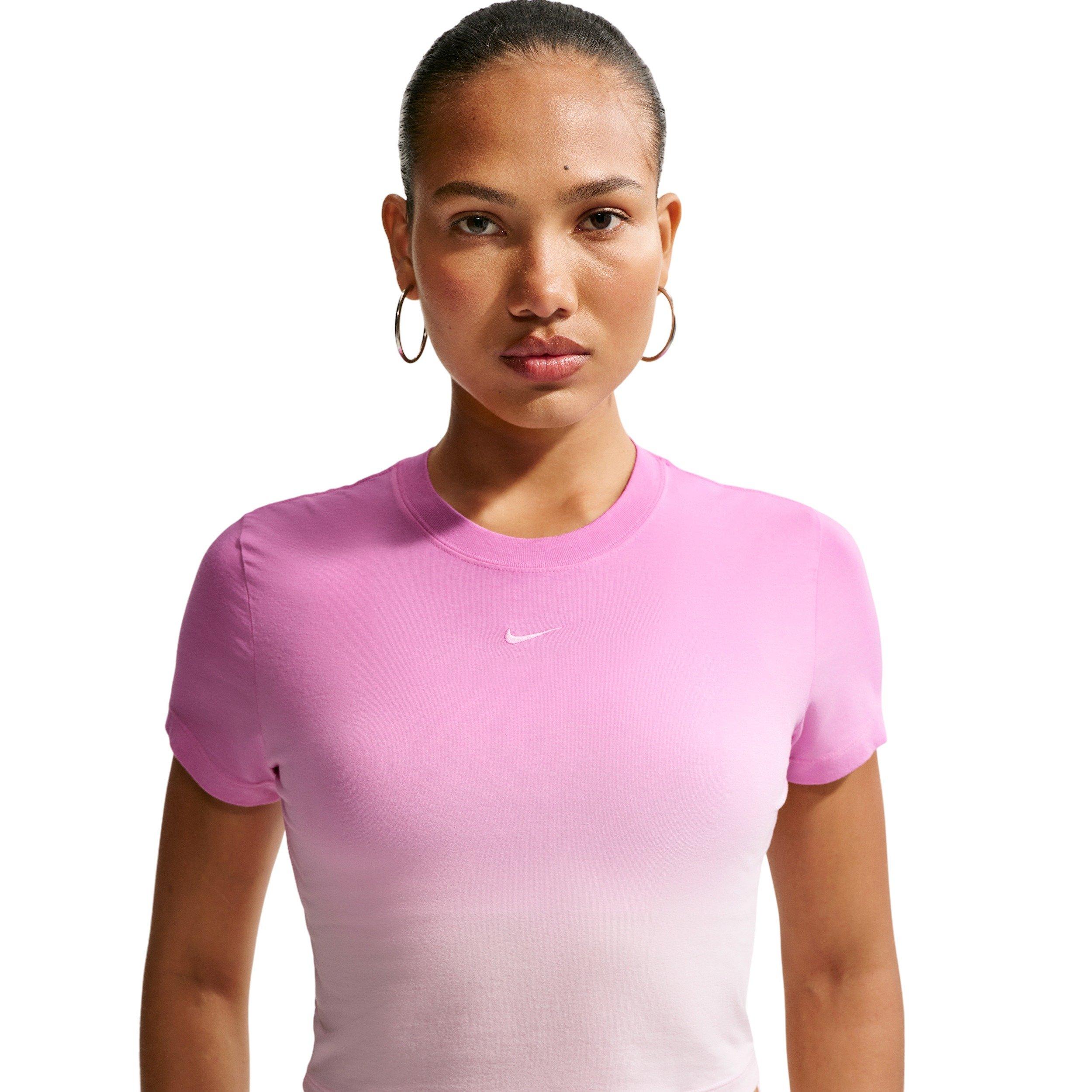 Nike Women's Sportswear Chill Knit Dip Dye Slim Cropped T-Shirt - PURPLE/PINK Thumbnail View 3