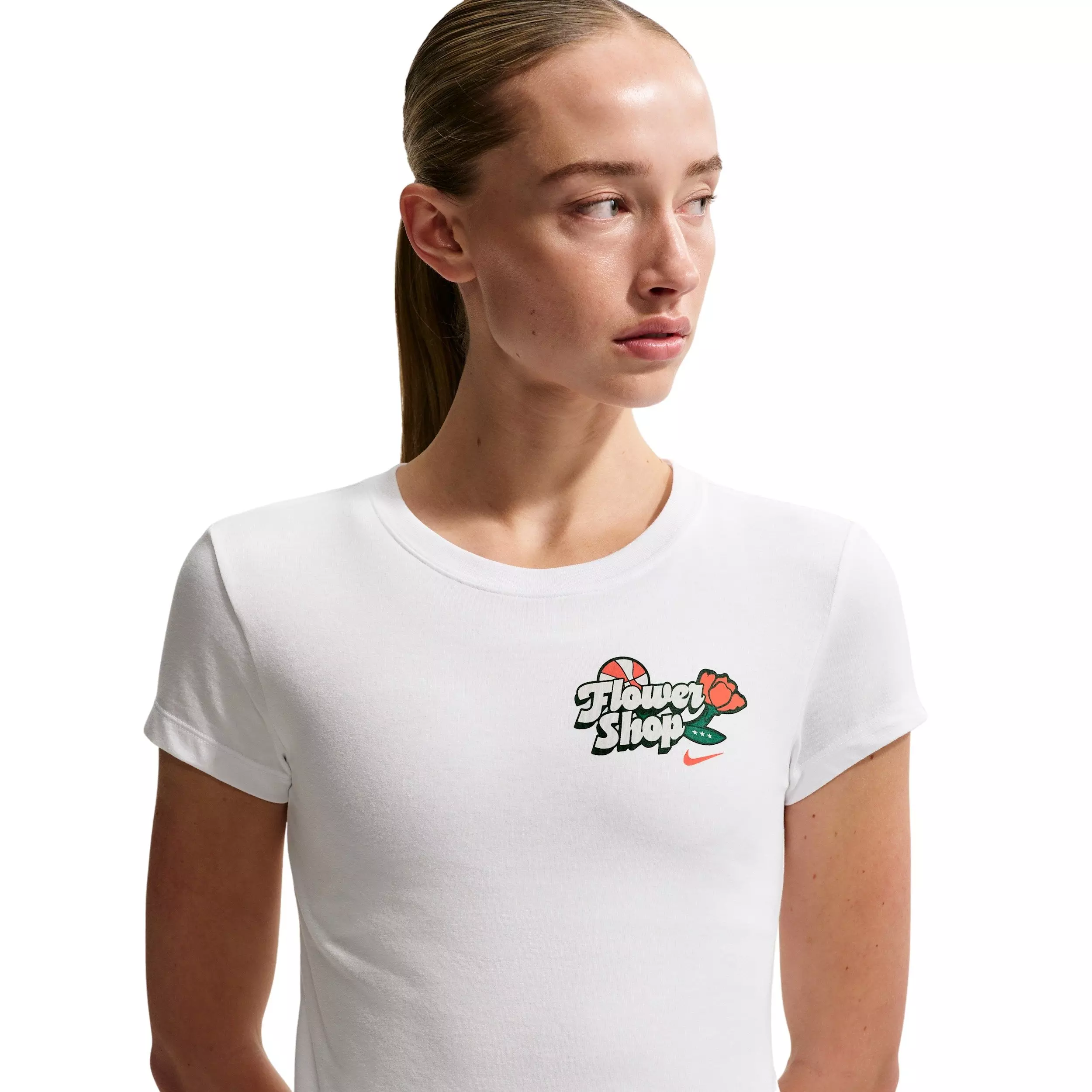 Nike Women's Short-Sleeve Graphic Flower Shop Basketball T-Shirt - WHITE