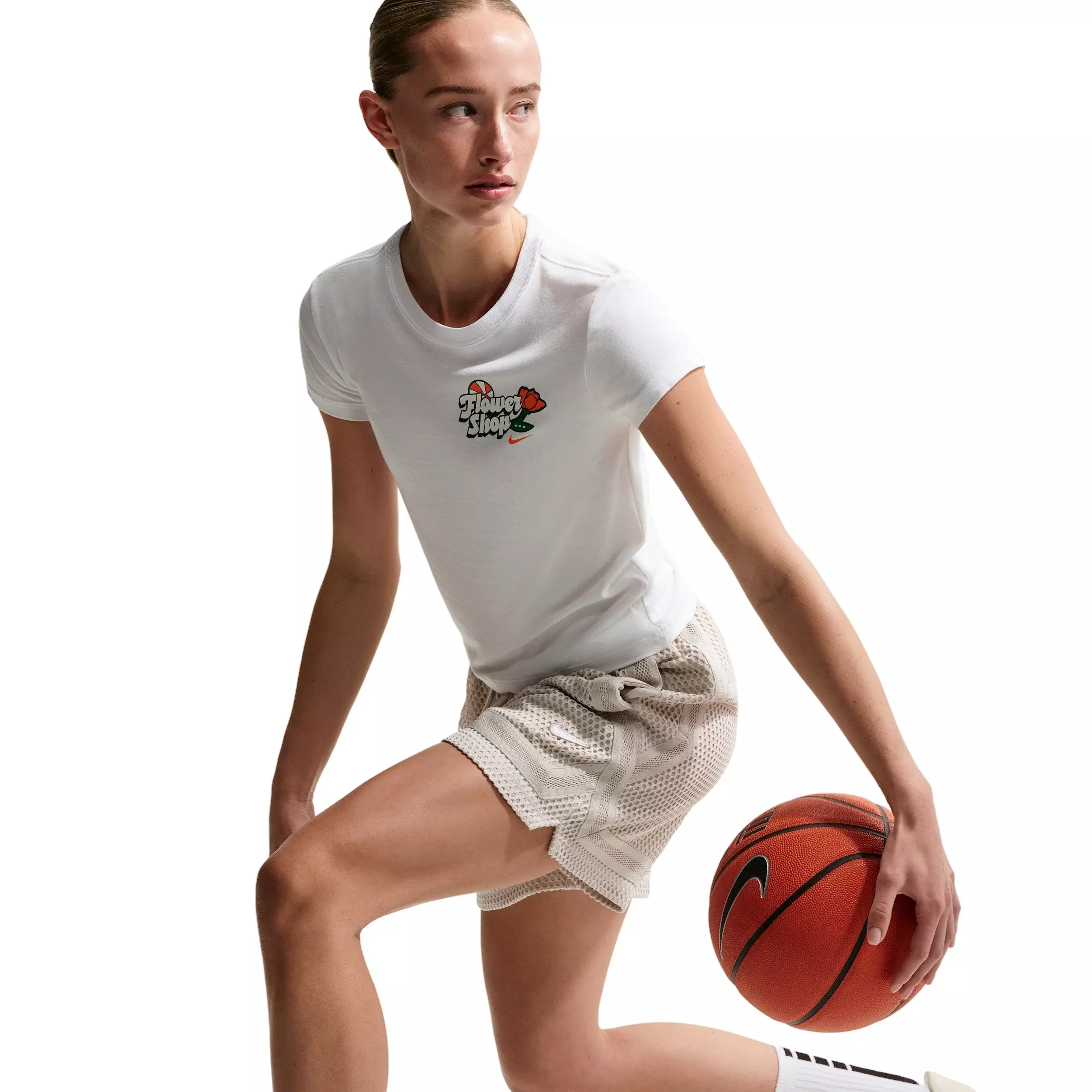 Nike Women's Short-Sleeve Graphic Flower Shop Basketball T-Shirt - WHITE