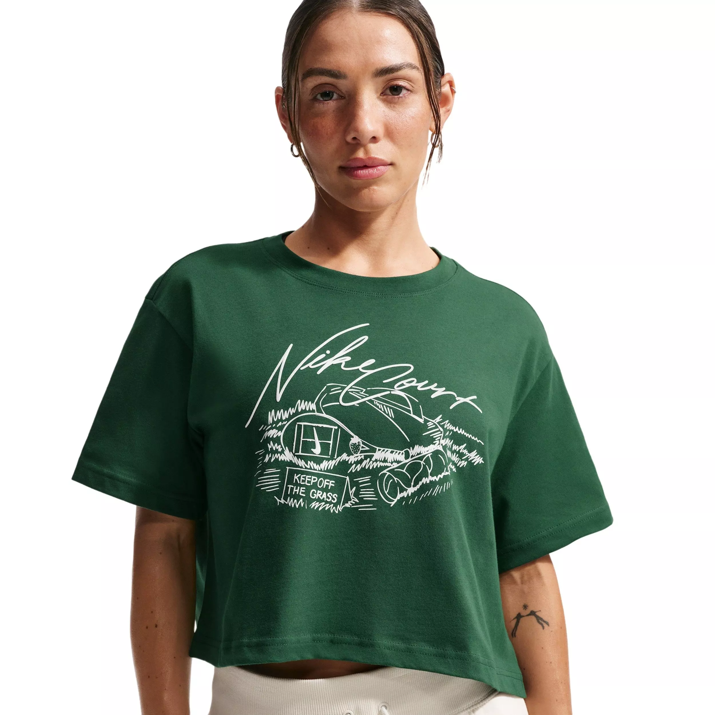 Nike Women's Cropped Tennis T-Shirt - GREEN