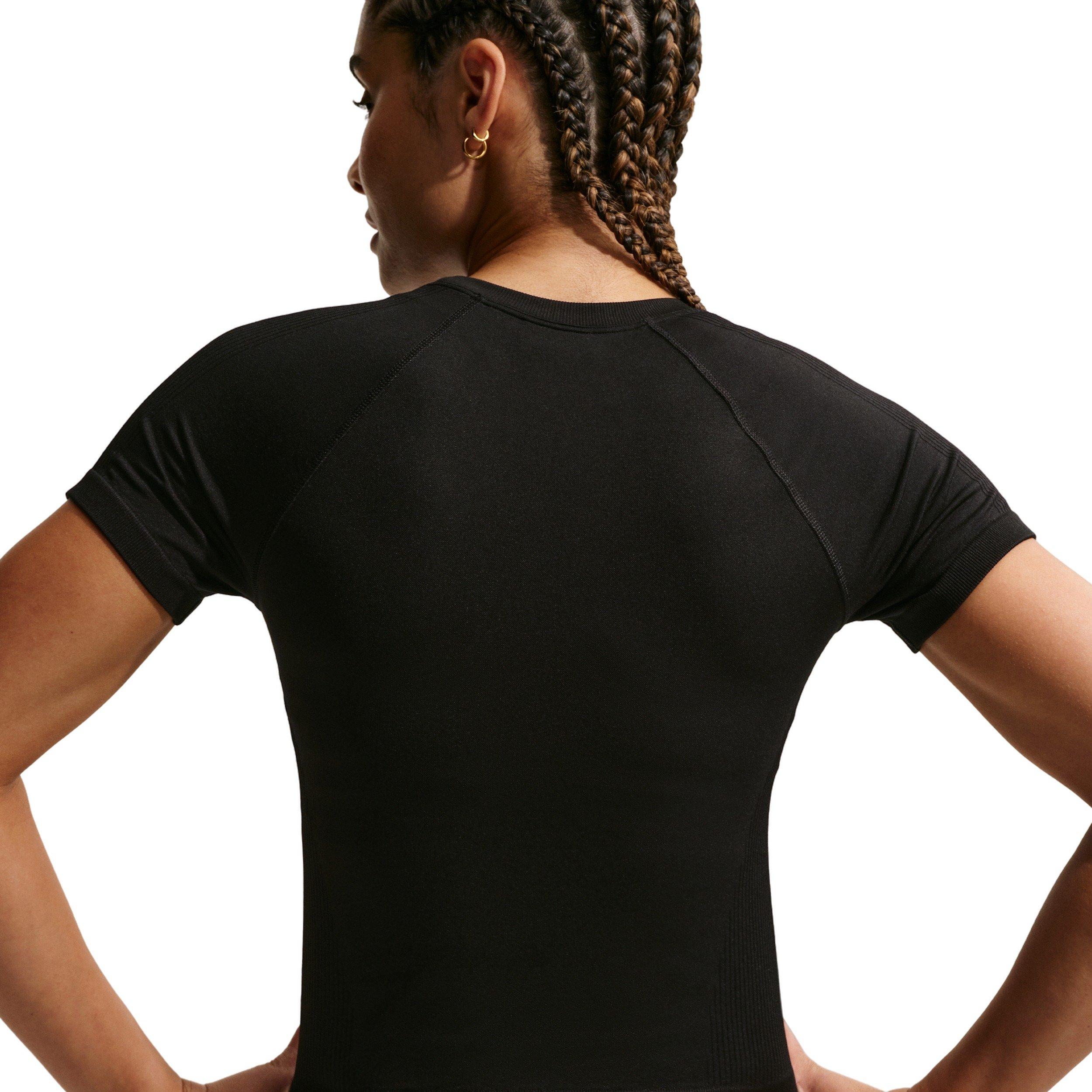 Nike Women's Pro Seamless Short-Sleeve Dri-FIT T-Shirt - BLACK Thumbnail View 2