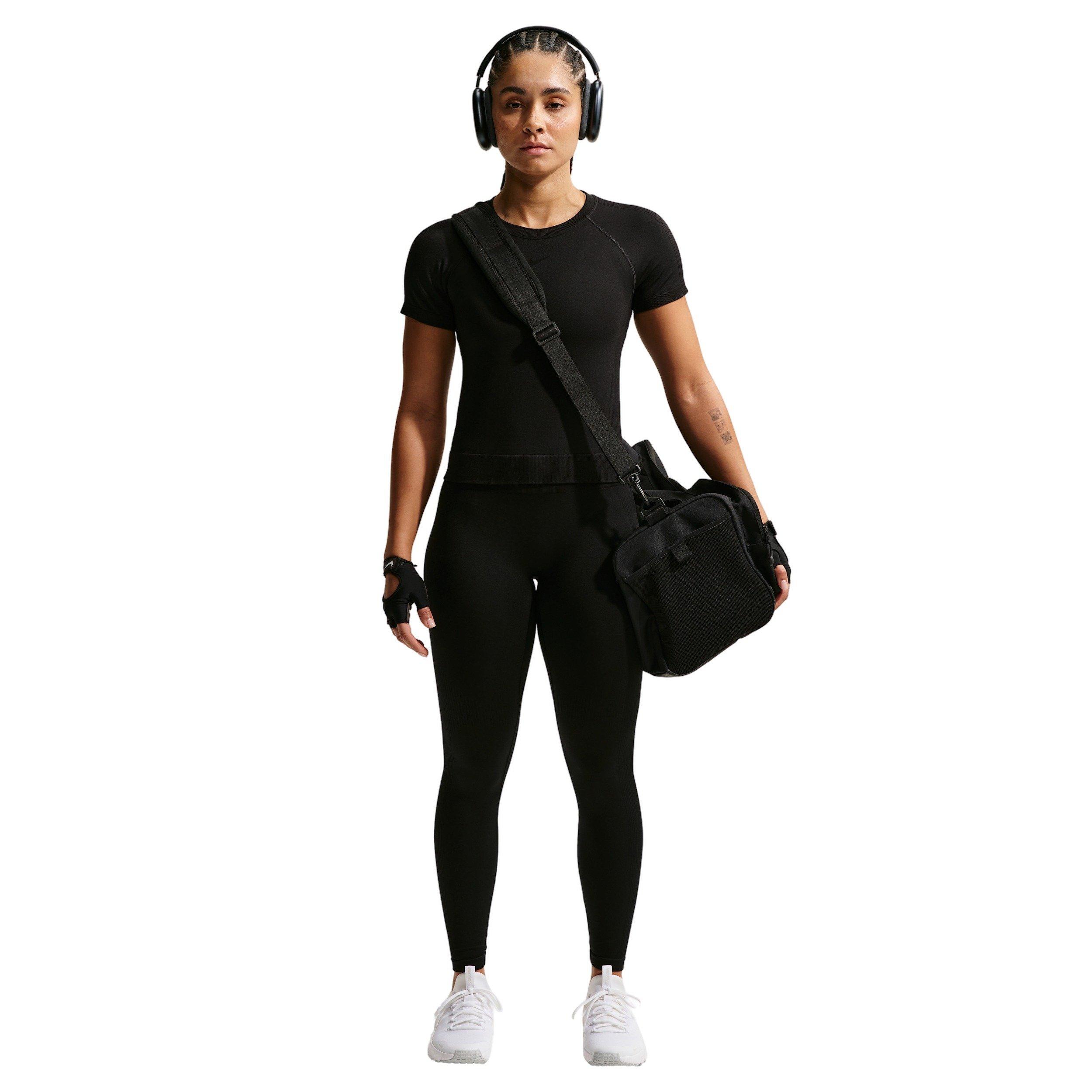 Nike Women's Pro Seamless Short-Sleeve Dri-FIT T-Shirt - BLACK Thumbnail View 4