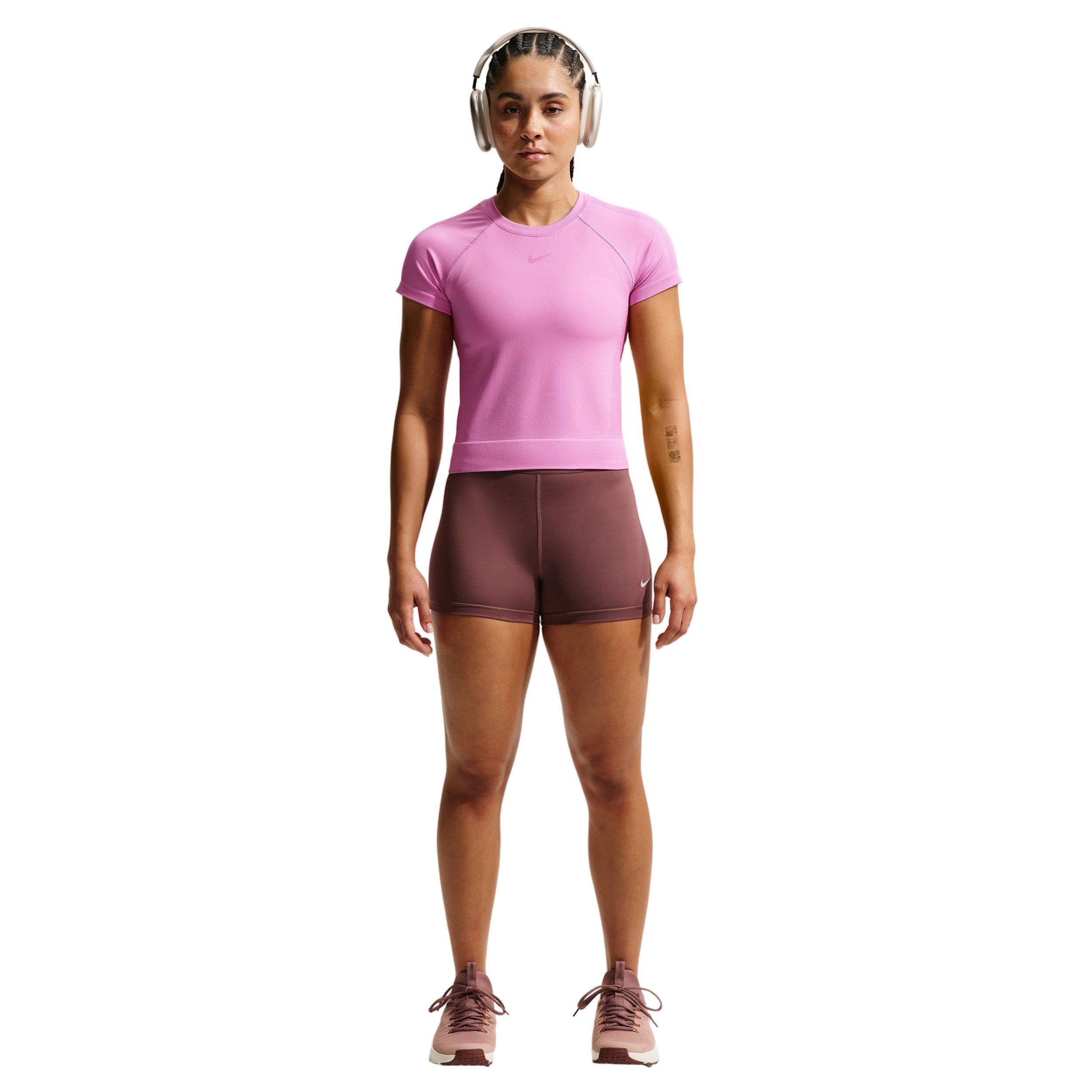Nike Women's Pro Seamless Short-Sleeve Dri-FIT T-Shirt - MAGENTA Thumbnail View 4