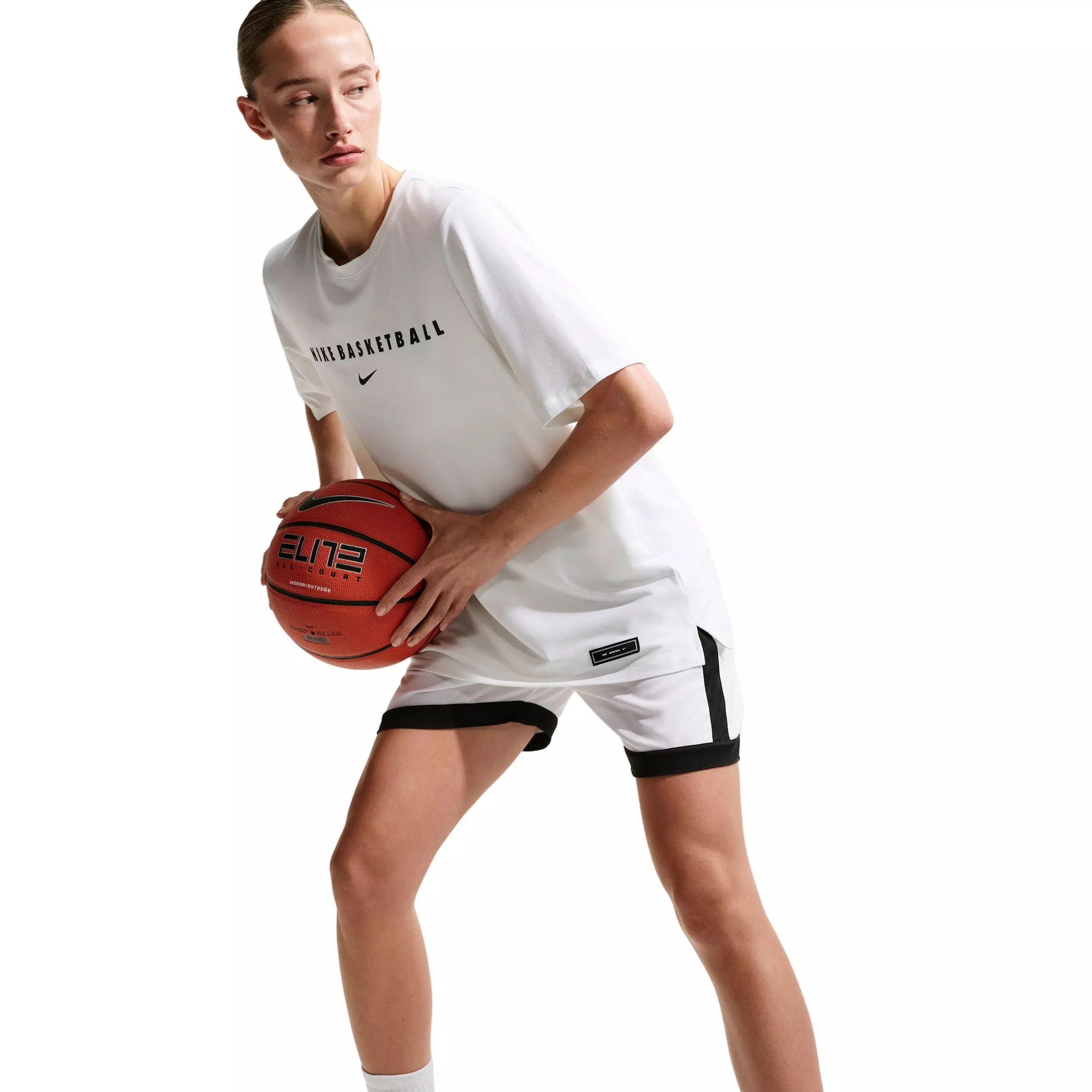 Nike Women's Dri-FIT Short-Sleeve Warm-Up Basketball Top - WHITE/BLACK