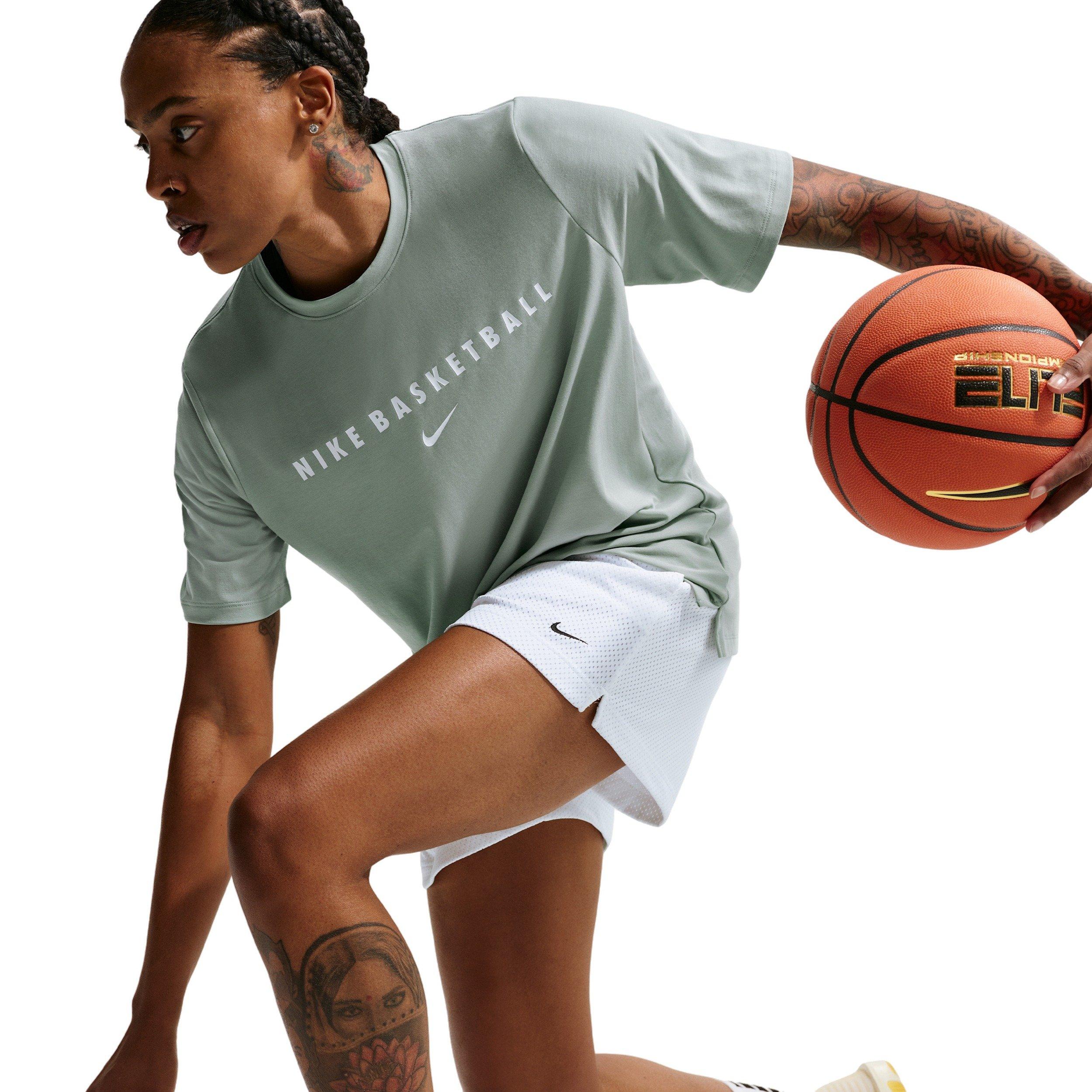 Nike Women's Dri-FIT Short-Sleeve Warm-Up Basketball Top - STEAM GREEN/WHITE Thumbnail View 3