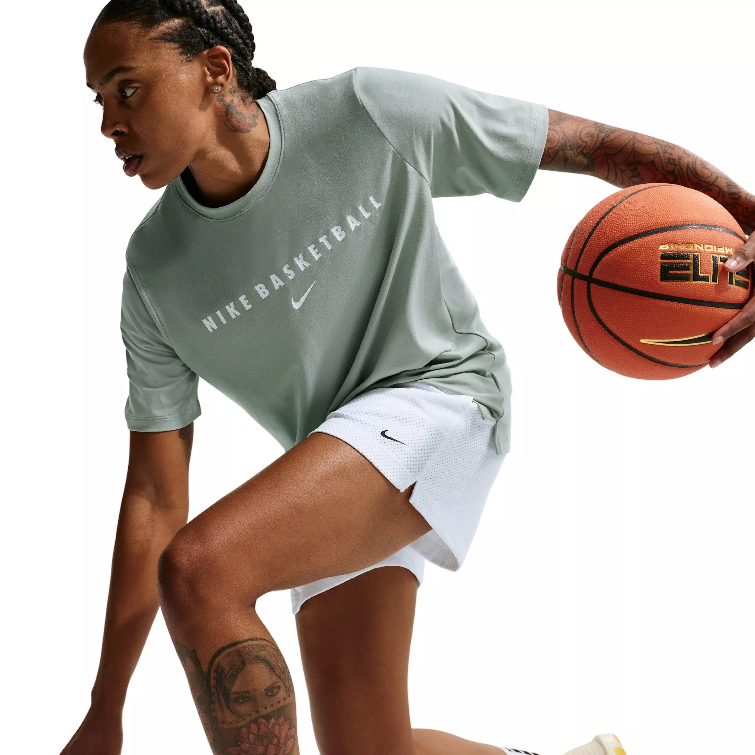 Nike Women's Dri-FIT Short-Sleeve Warm-Up Basketball Top - STEAM GREEN/WHITE