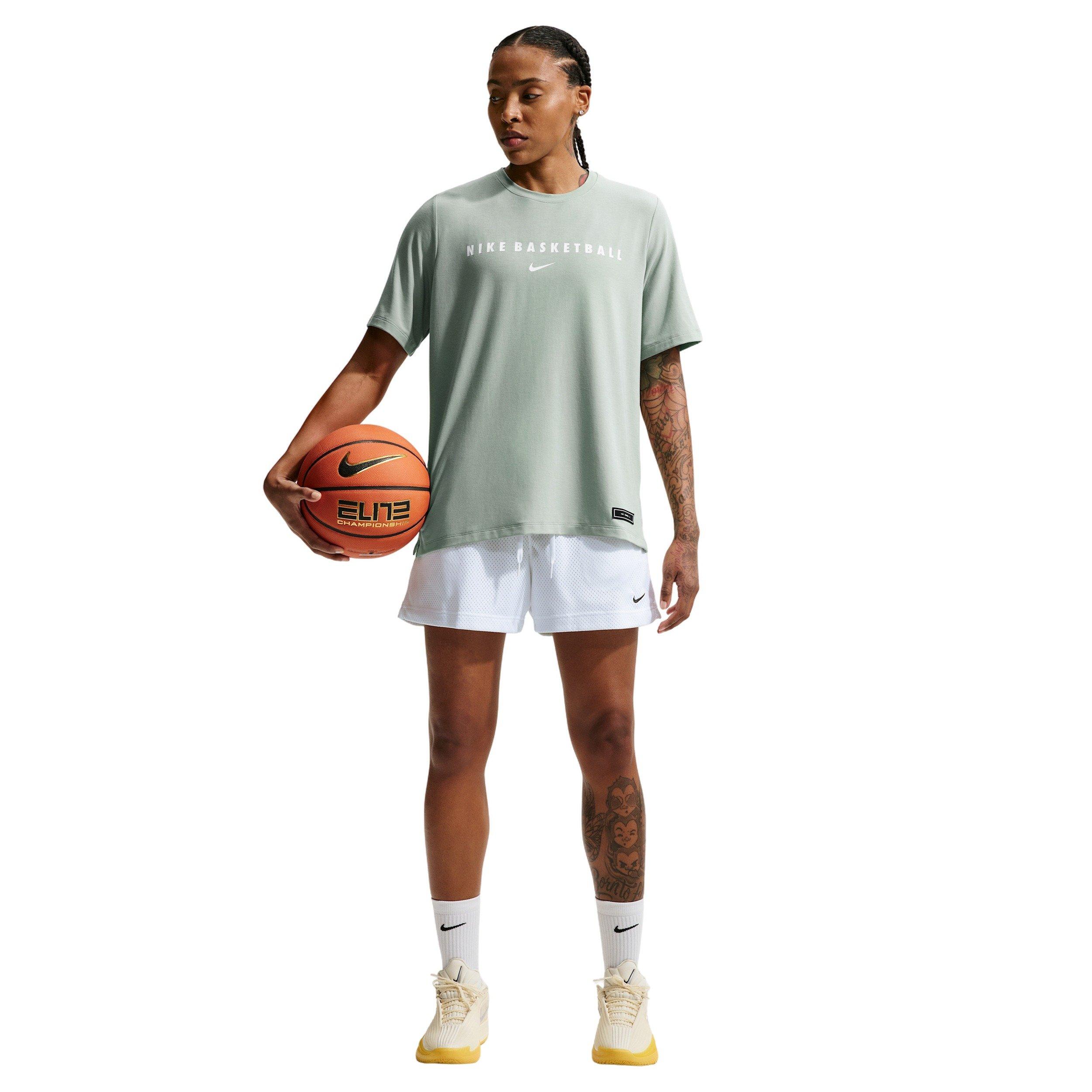 Nike Women's Dri-FIT Short-Sleeve Warm-Up Basketball Top - STEAM GREEN/WHITE Thumbnail View 4