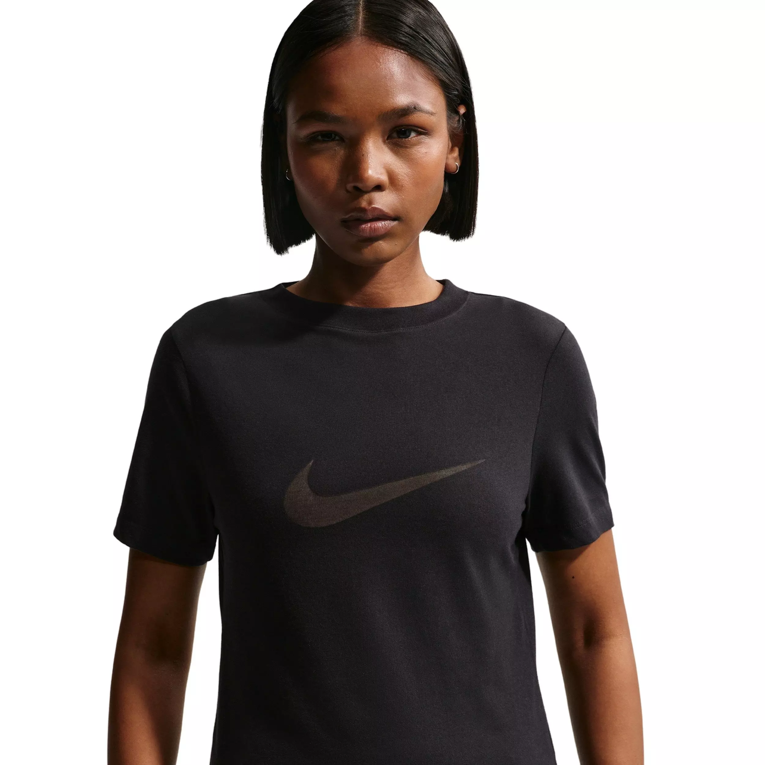 Nike Women's Sportswear Slim Short-Sleeve Burnout Logo Top - BLACK
