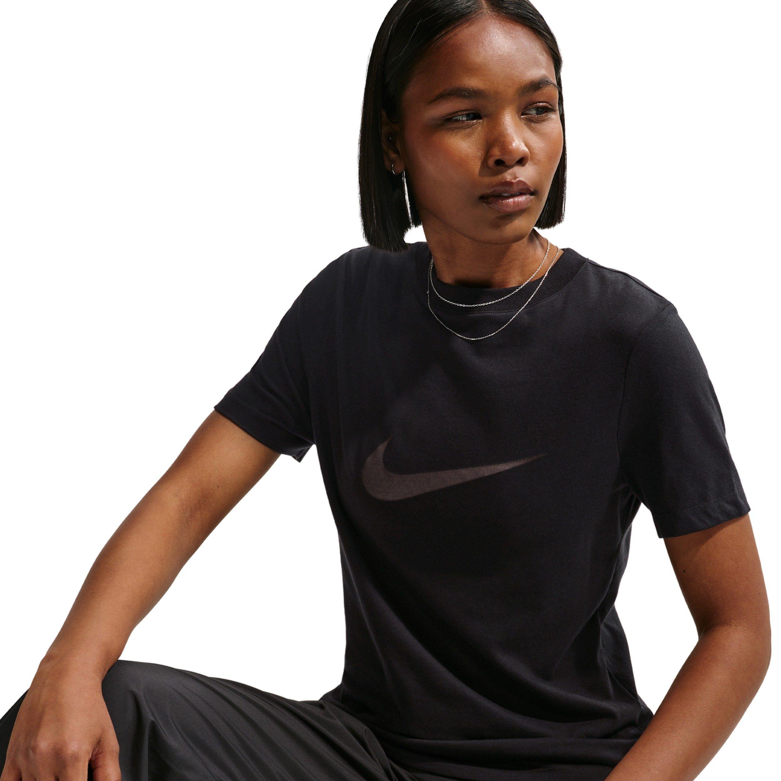 Nike Women's Sportswear Slim Short-Sleeve Burnout Logo Top - BLACK Thumbnail View 5