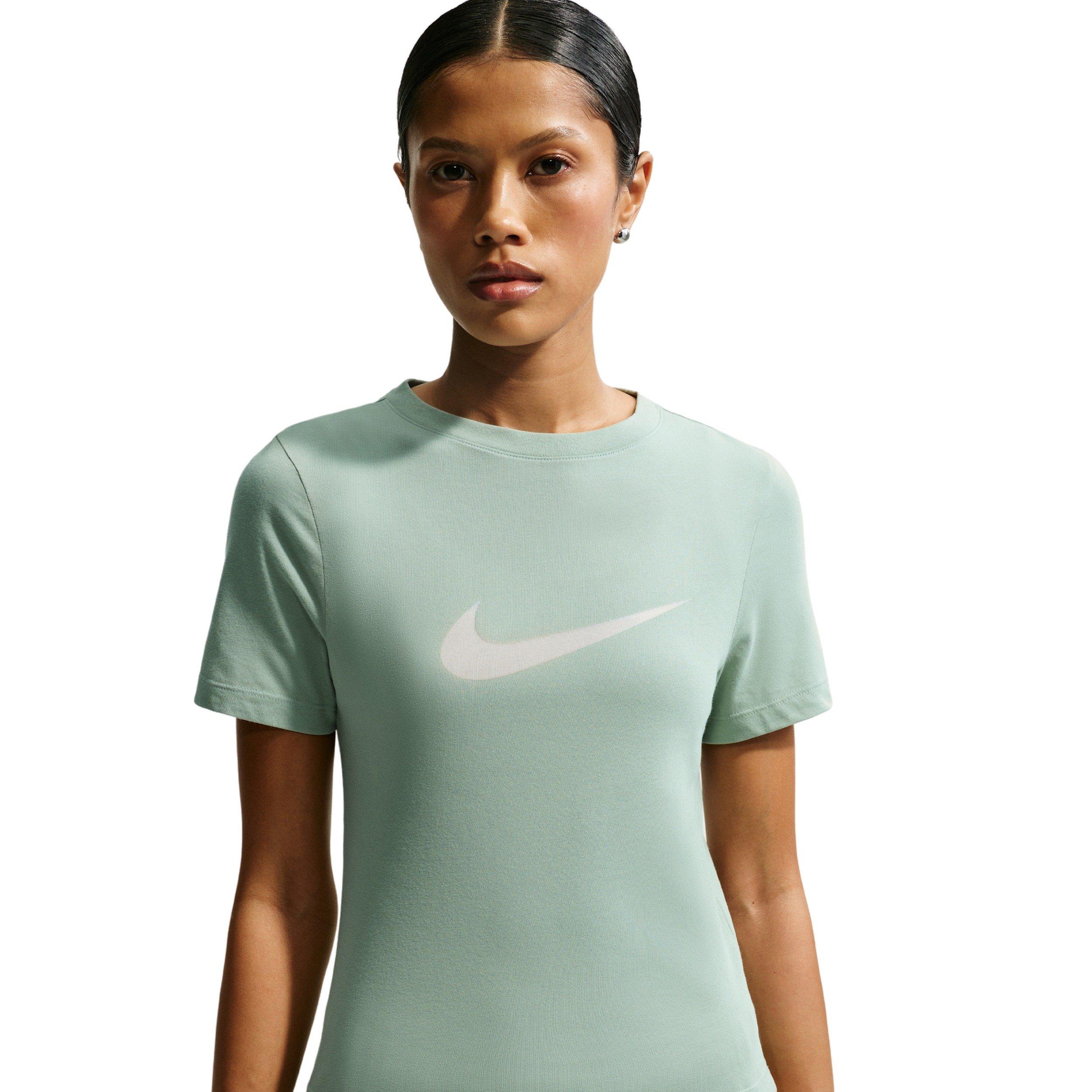 Nike Women's Sportswear Slim Short-Sleeve Burnout Logo Top - STEAM GREEN Thumbnail View 3