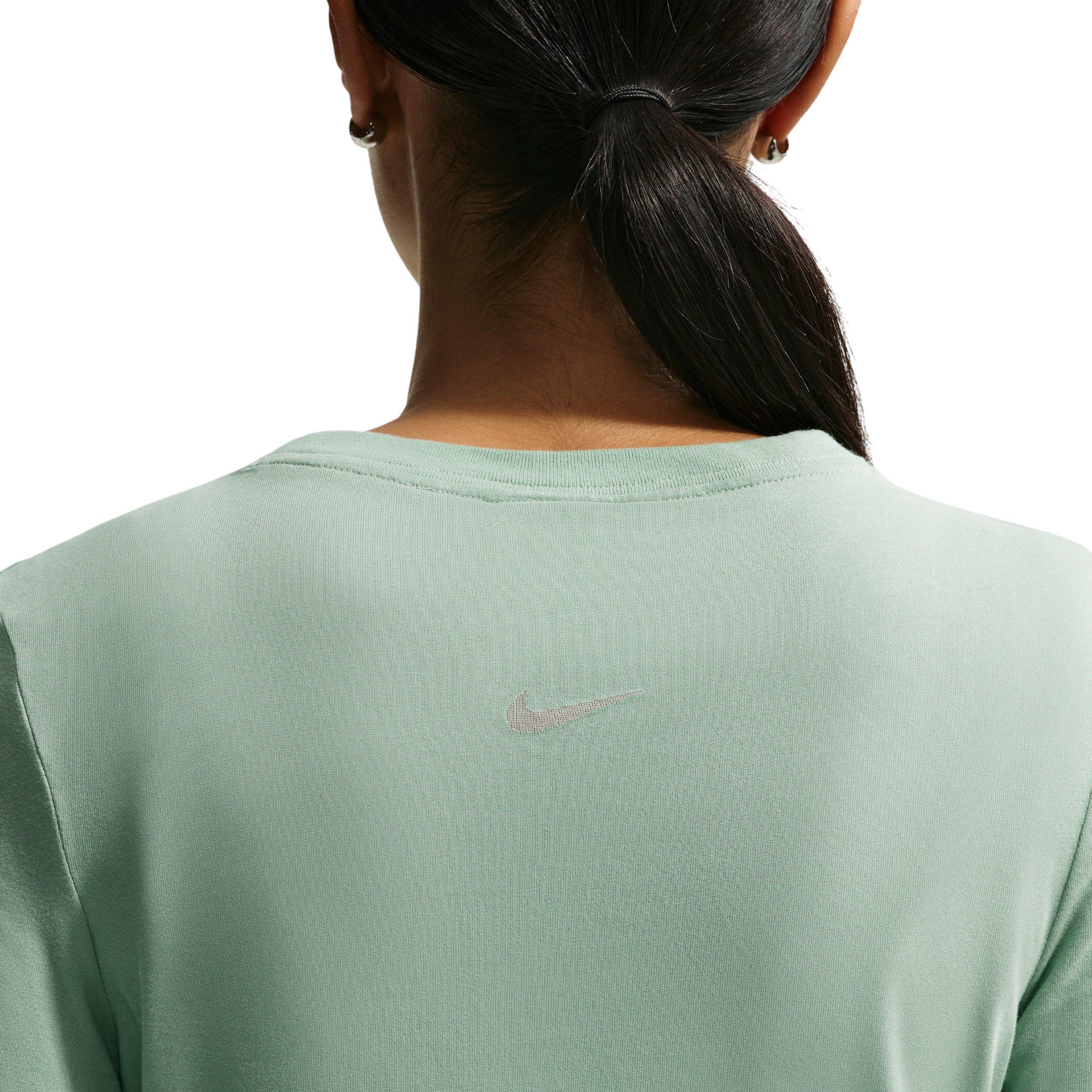 Nike Women's Sportswear Slim Short-Sleeve Burnout Logo Top - STEAM GREEN Thumbnail View 4