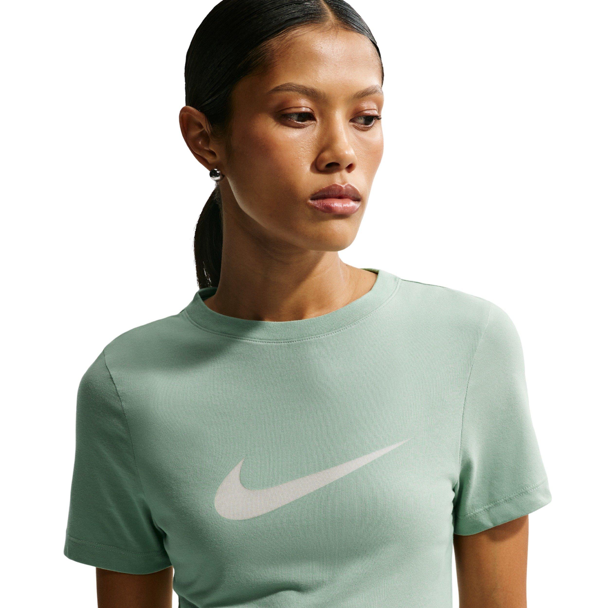 Nike Women's Sportswear Slim Short-Sleeve Burnout Logo Top - STEAM GREEN Thumbnail View 5