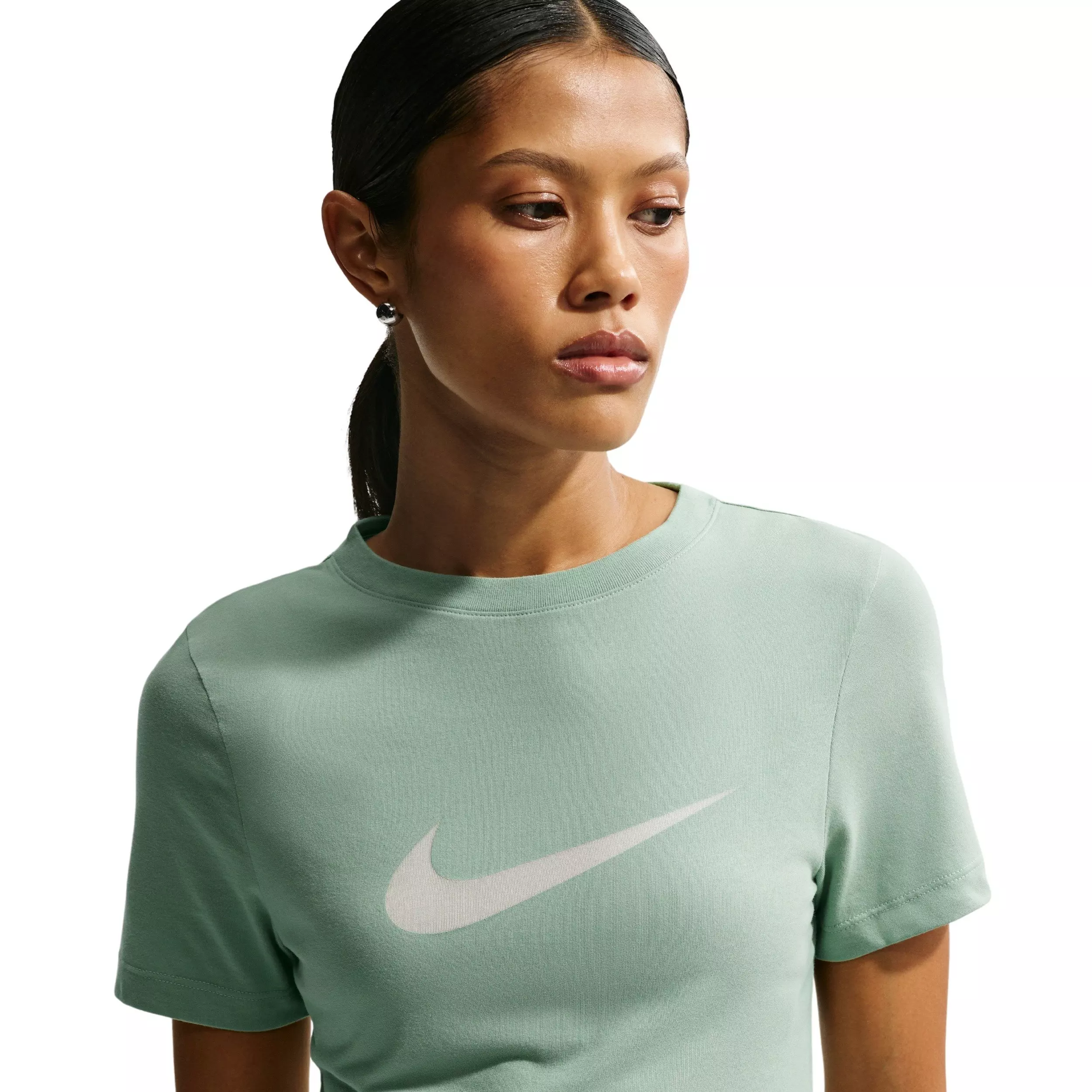 Nike Women's Sportswear Slim Short-Sleeve Burnout Logo Top - STEAM GREEN