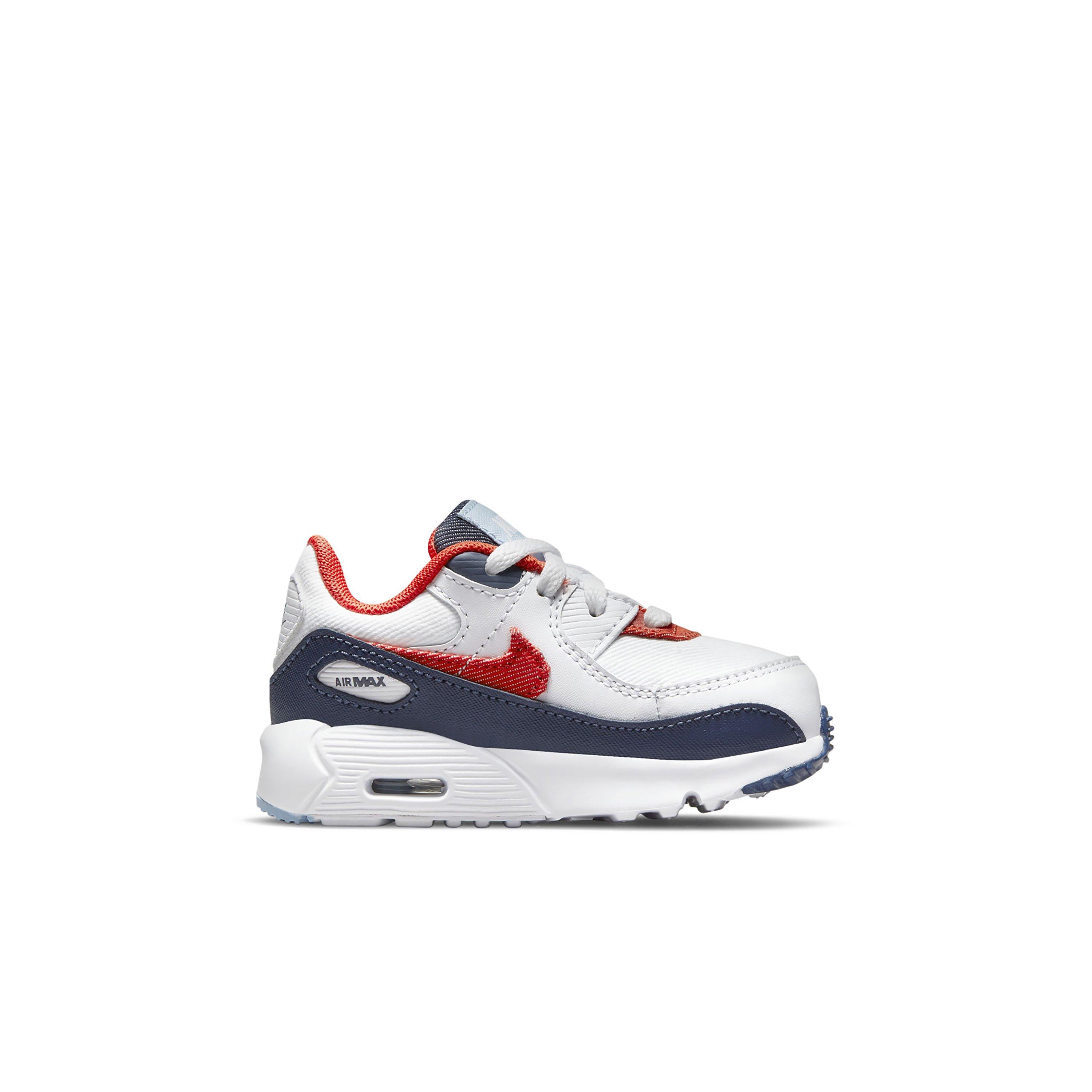 Nike Air Max 90 "White/Navy/Red" Toddler Girls' Shoe - WHITE Thumbnail View 1