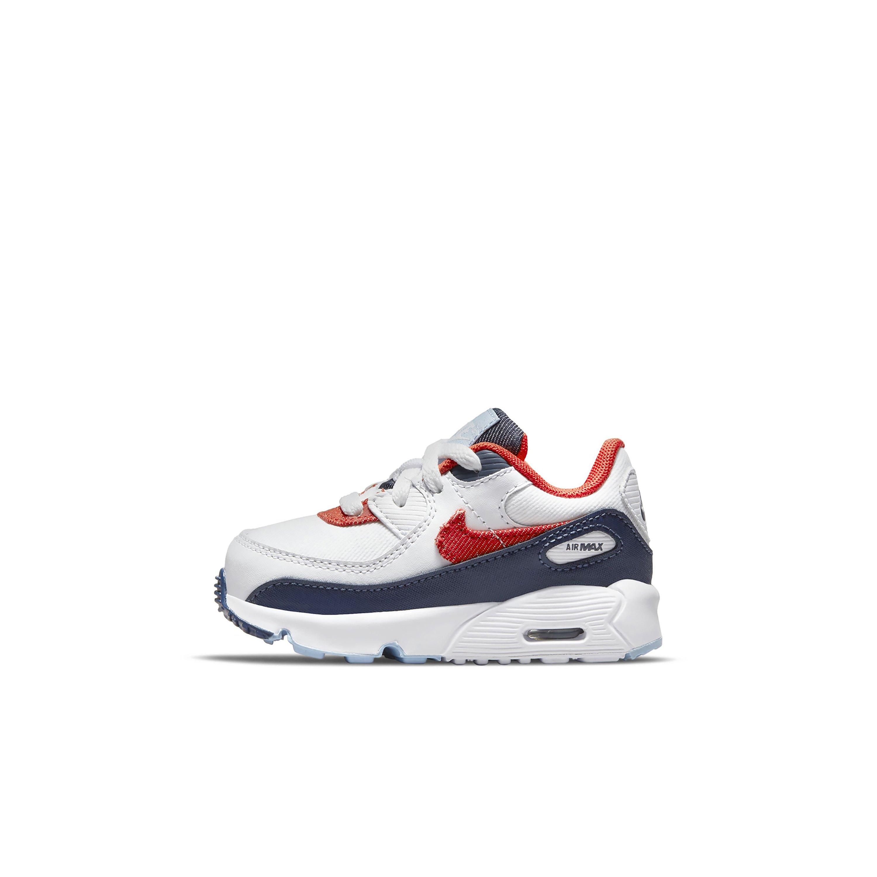Nike Air Max 90 "White/Navy/Red" Toddler Girls' Shoe - WHITE Thumbnail View 2