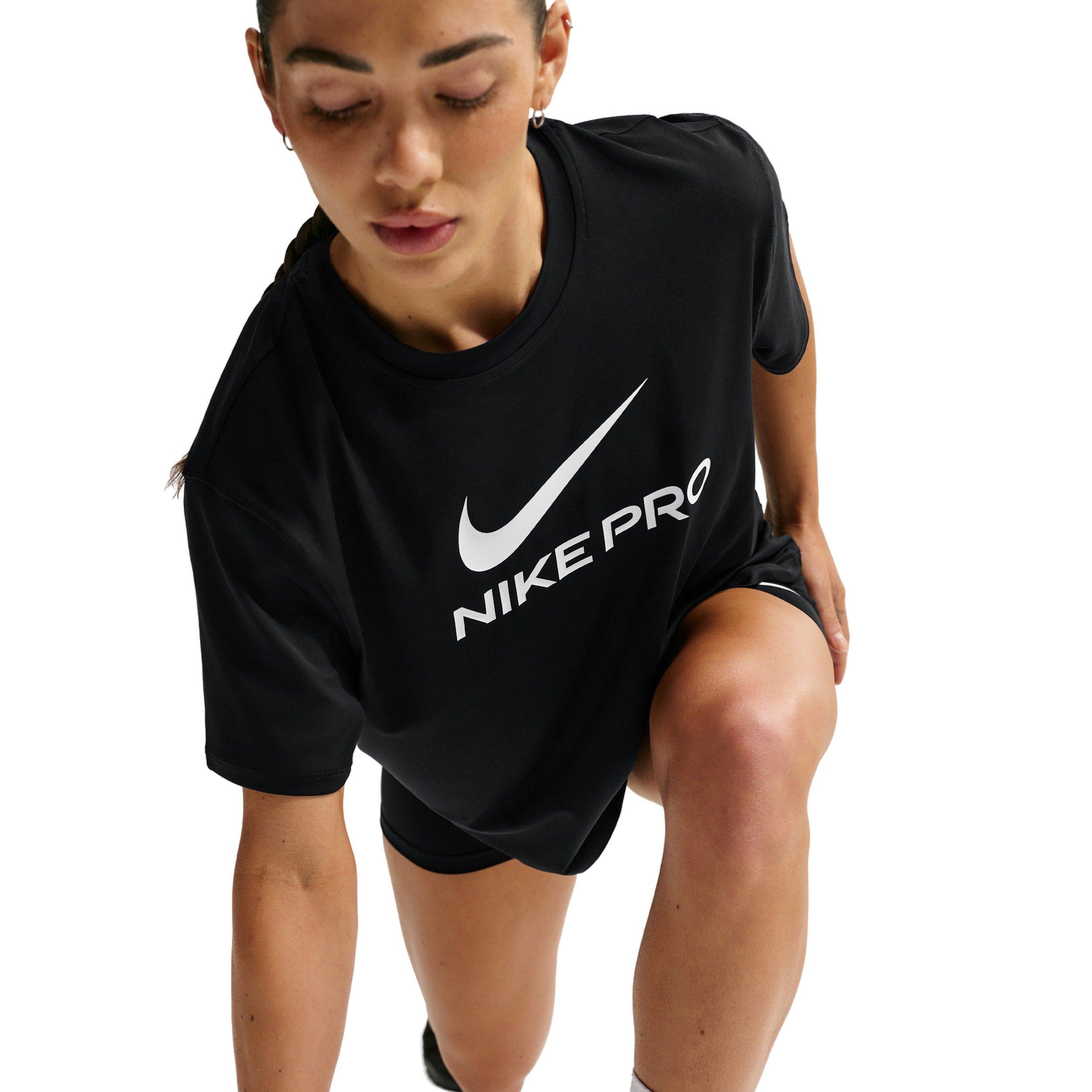Nike Women's Pro 365 SS Loose T-Shirt - BLACK/WHITE Thumbnail View 3