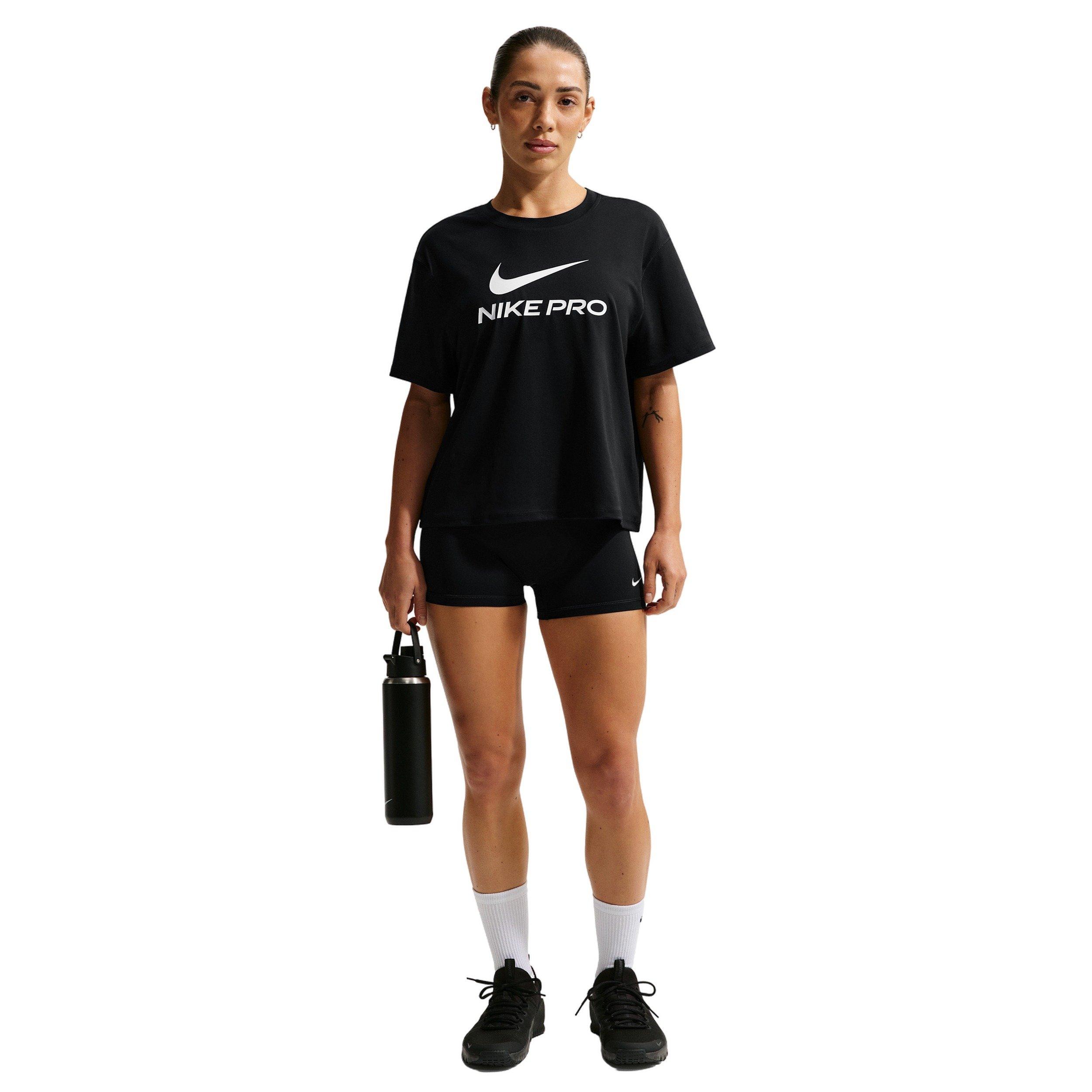 Nike Women's Pro 365 SS Loose T-Shirt - BLACK/WHITE Thumbnail View 4