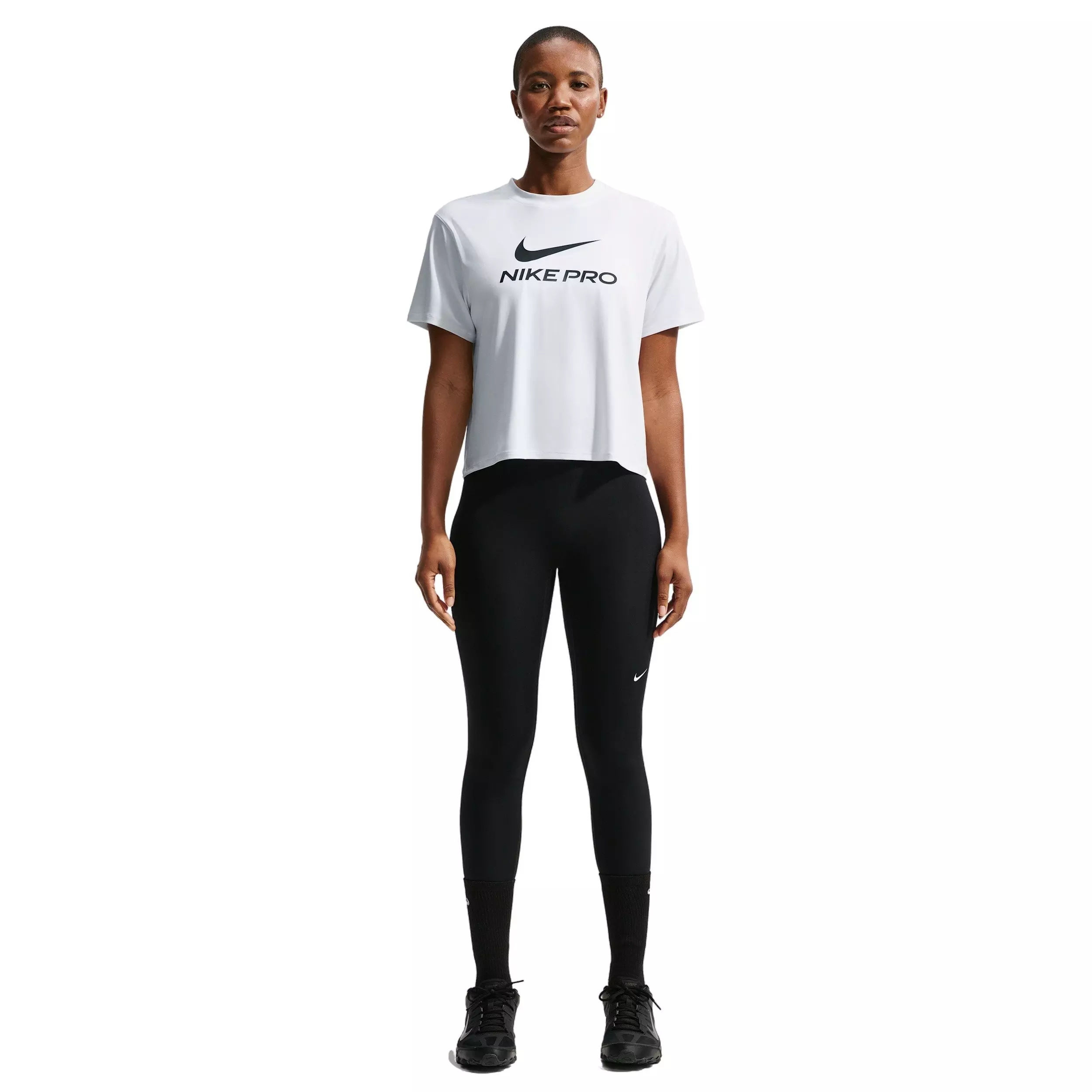 Nike Women's Pro 365 SS Loose T-Shirt - WHITE/BLACK