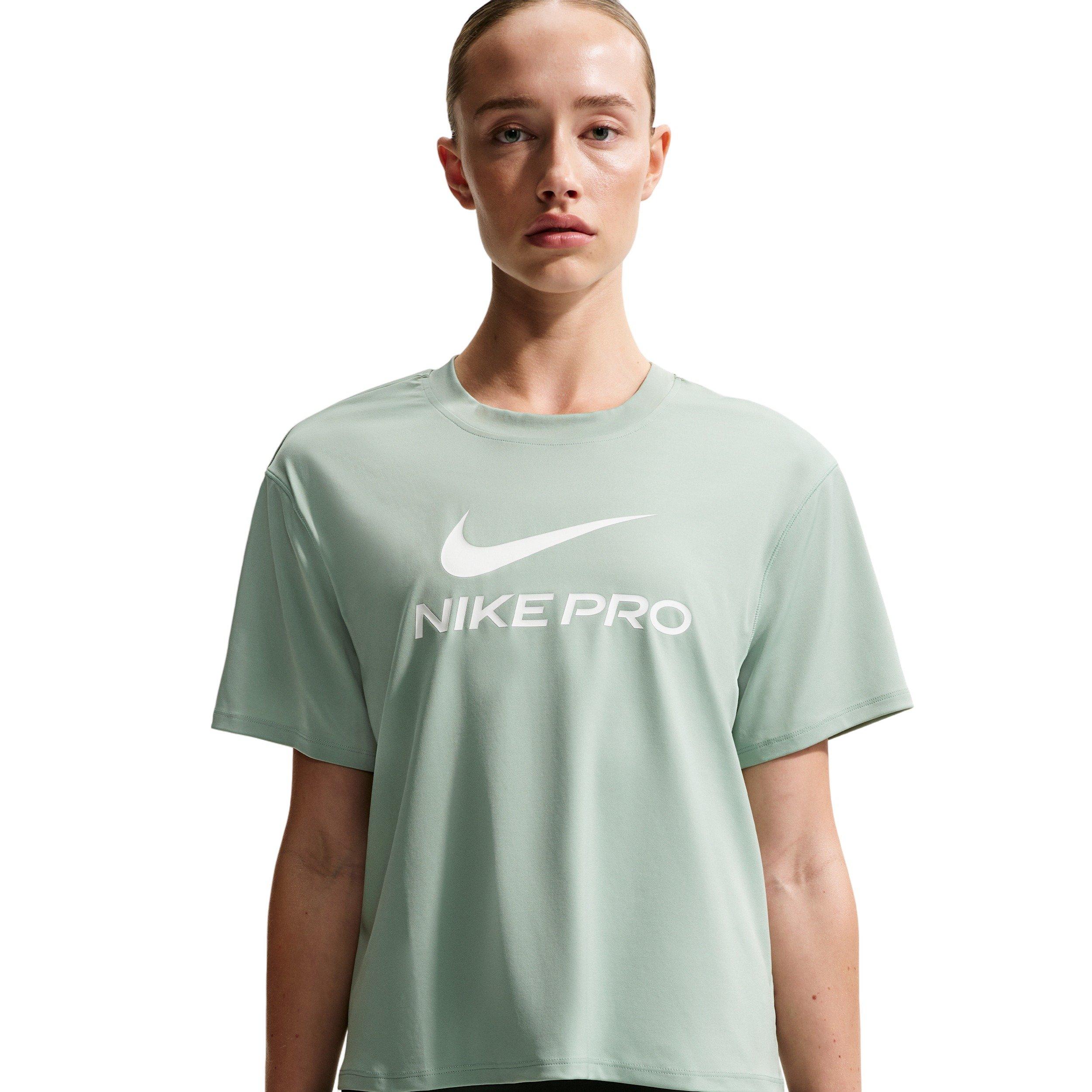 Nike Women's Pro 365 SS Loose T-Shirt - STEAM GREEN/WHITE Thumbnail View 3
