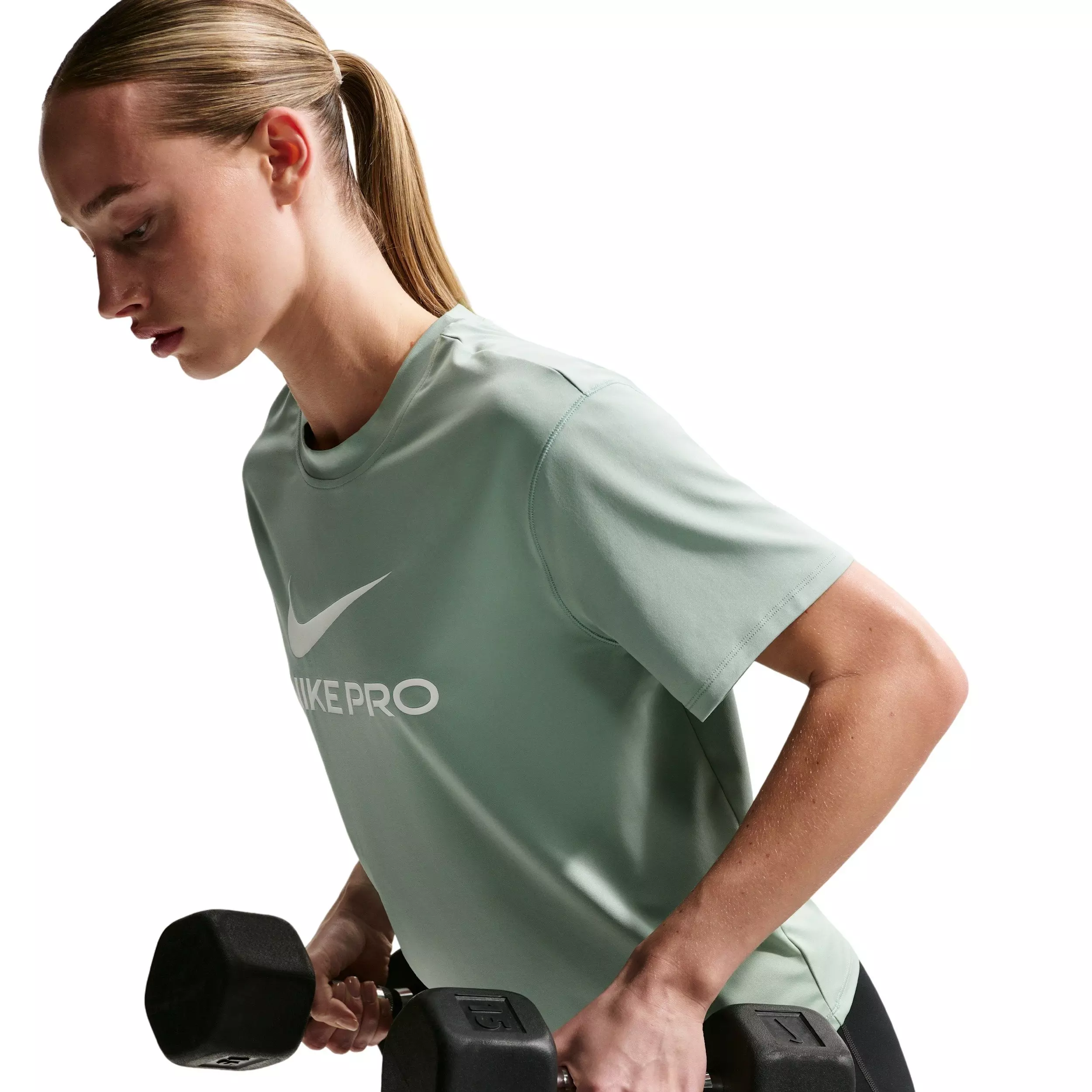 Nike Women's Pro 365 SS Loose T-Shirt - STEAM GREEN/WHITE