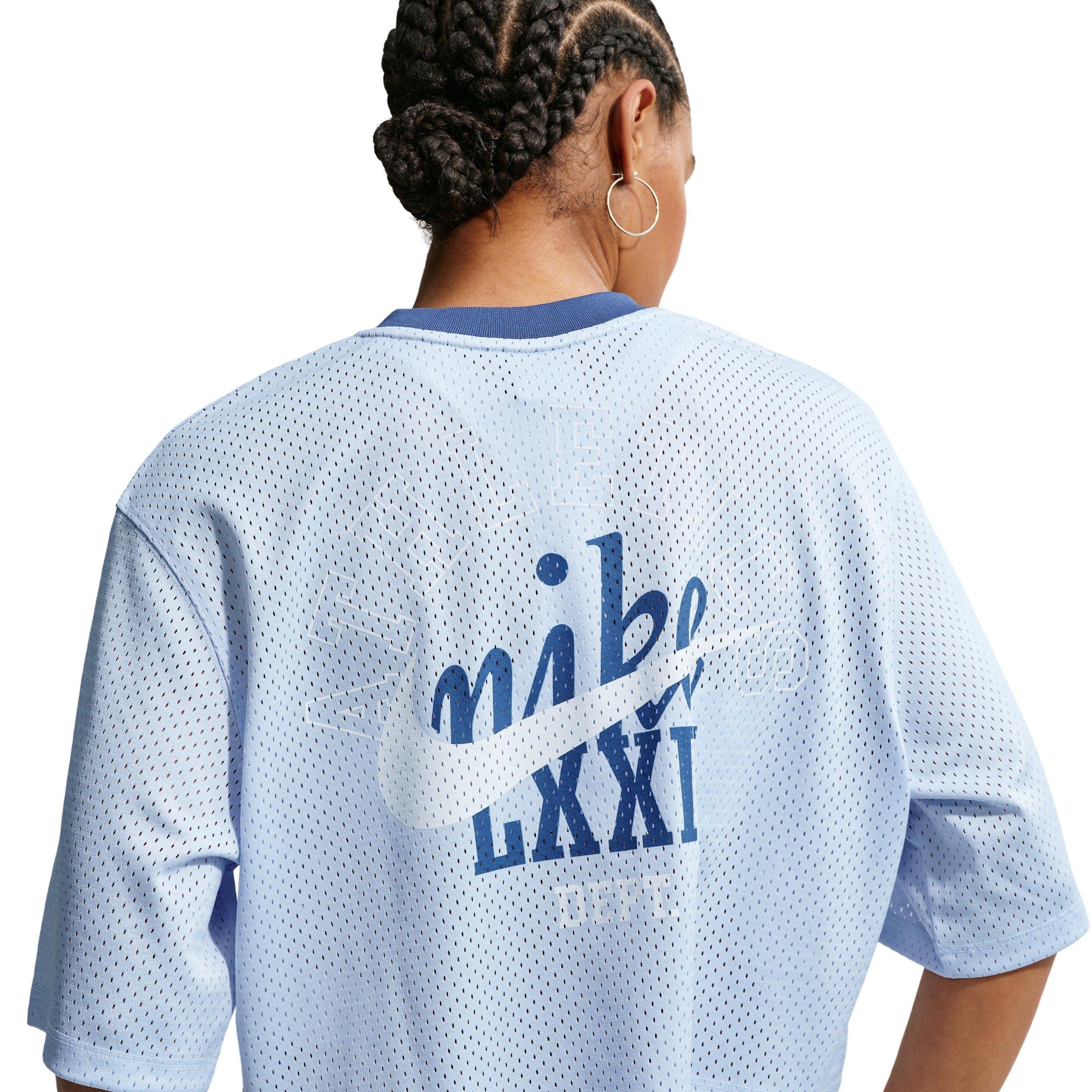Nike Women's Sportswear Oversized Heritage Cropped Mesh Jersey - BLUE Thumbnail View 2